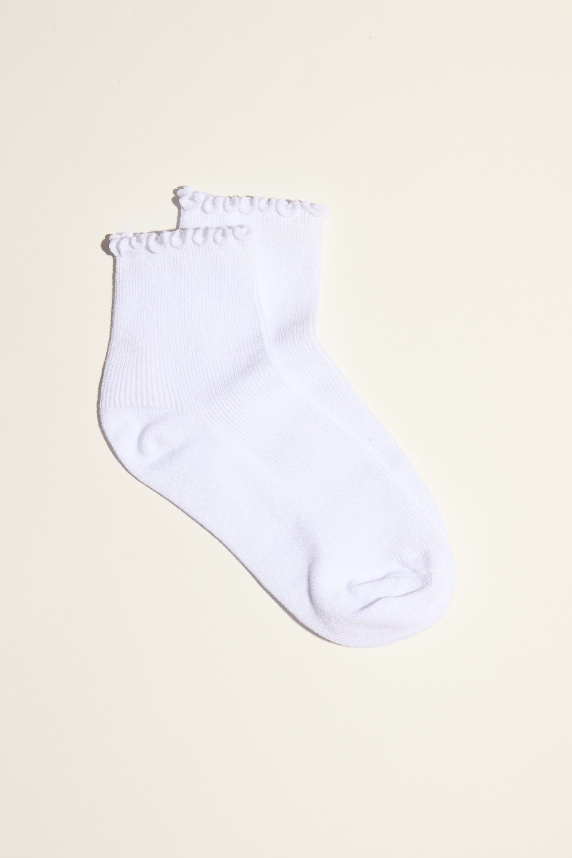 Sophia Ruffle Top Crew Socks by Max: white with delicate ruffle details at the ankle.