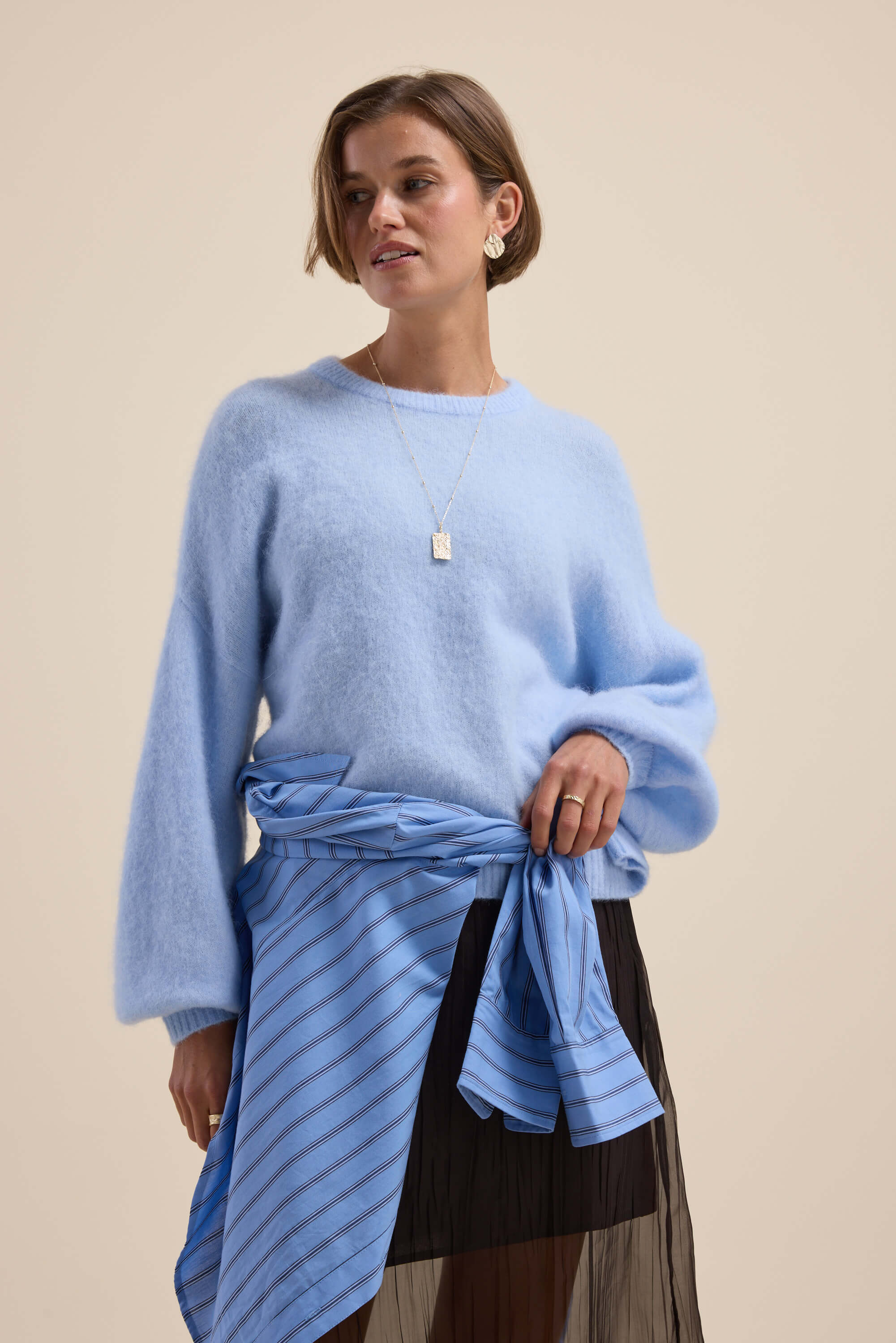 Shop The Luxe Whisper Crew Neck Sweater (Lagoon Blue) | Max