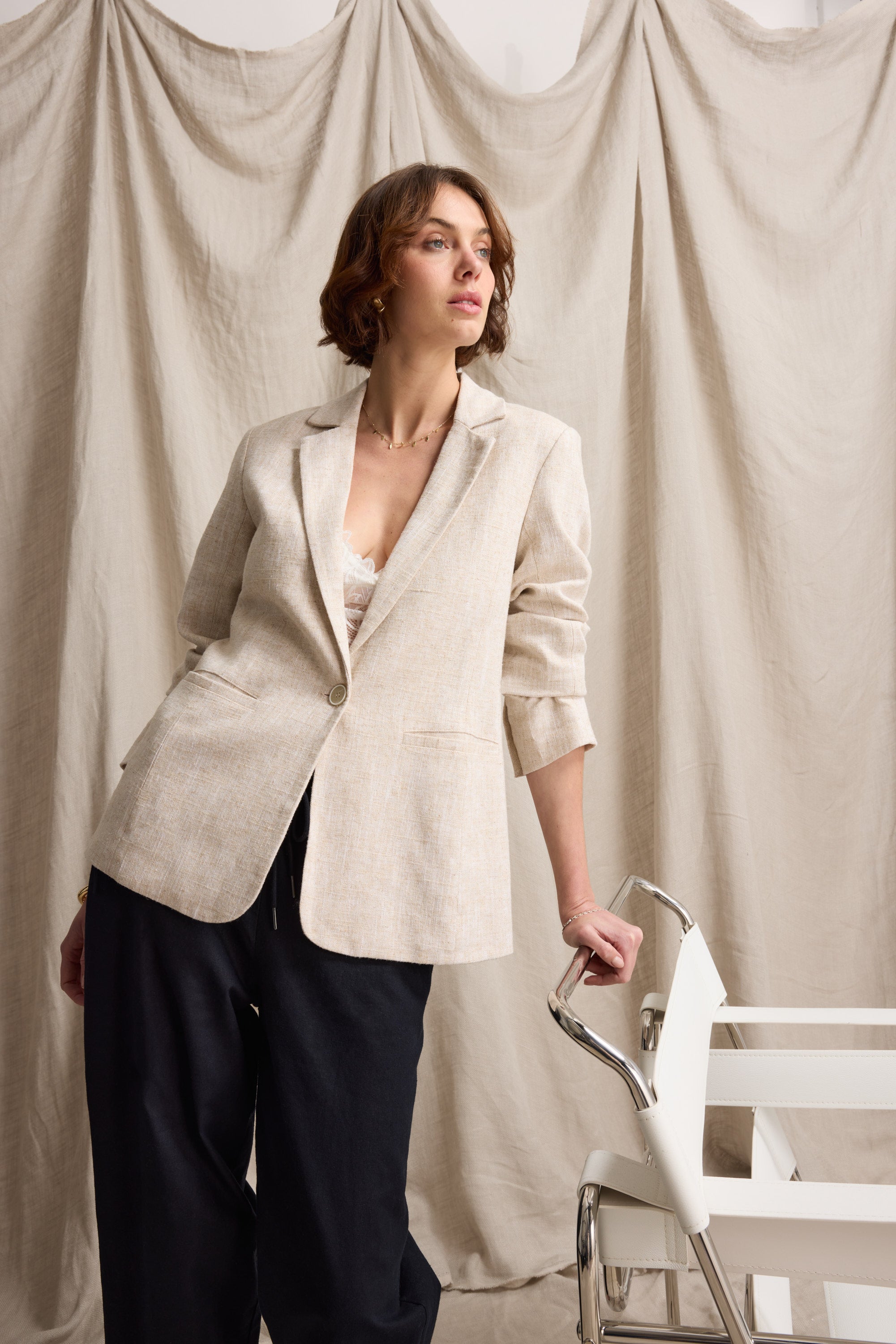 Shop The Linen Blend Blazer (Coastal Marle) Max