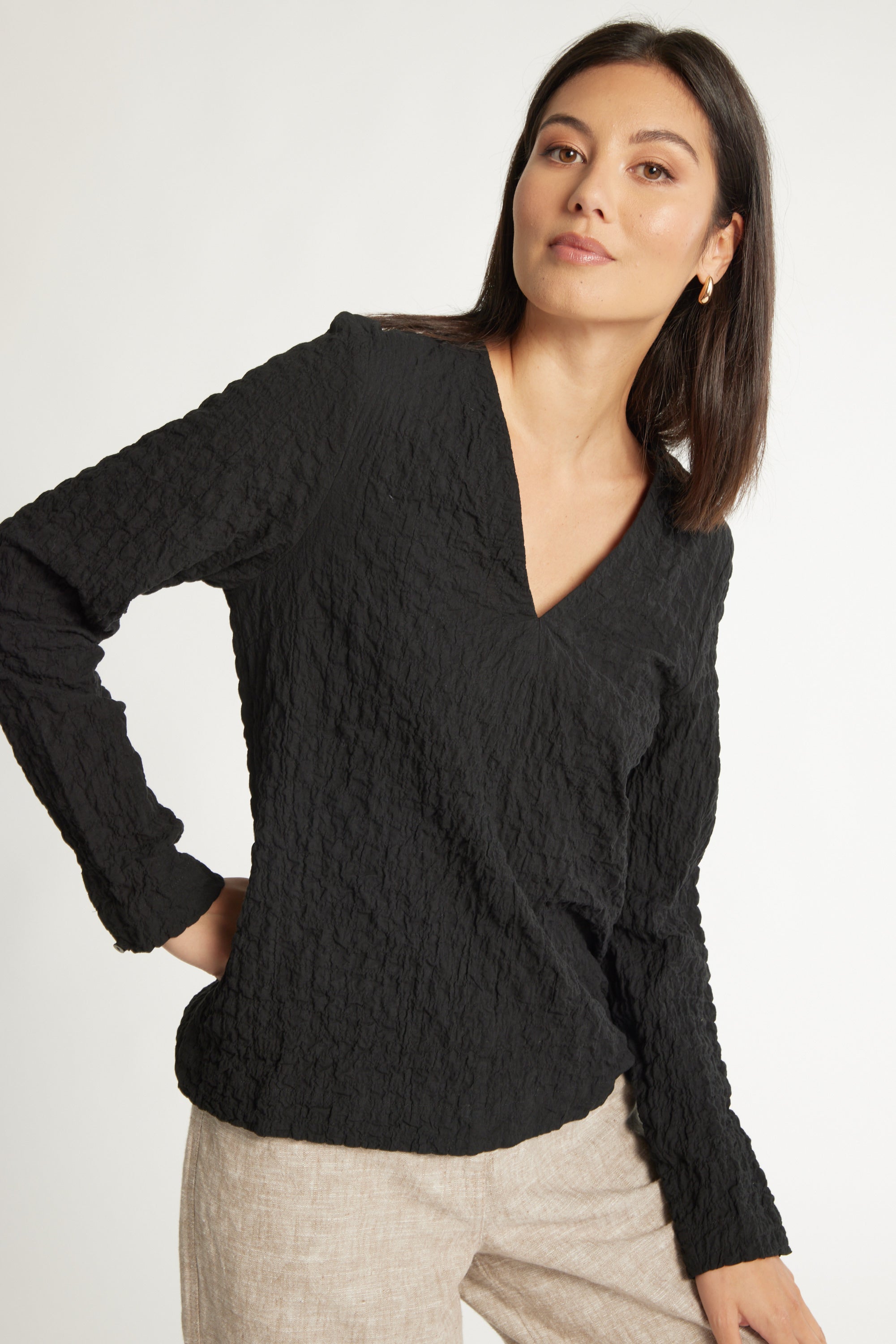 Elaina Plus Size Textured V Neck Top