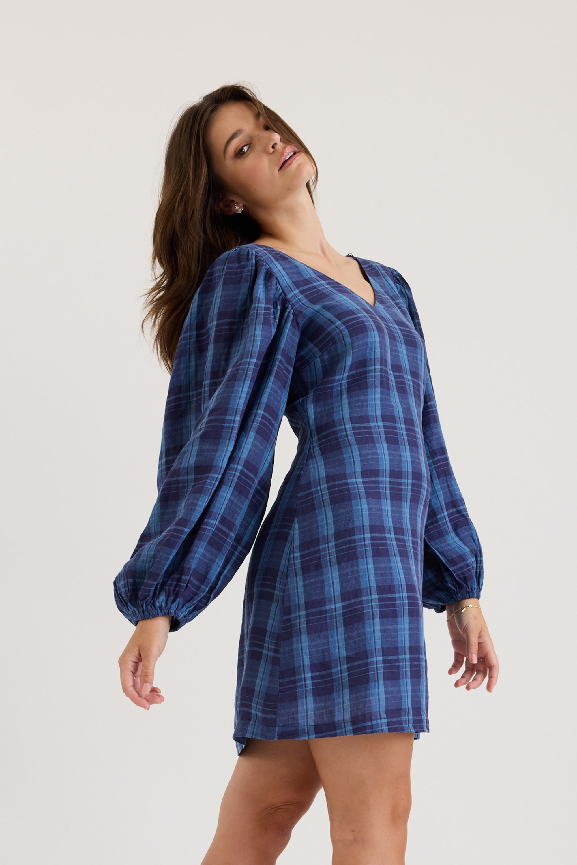 Shop Carla Linen Check Dress (Indigo Check) | Max Shop Carla Linen Check Dress (Indigo Check) | Max