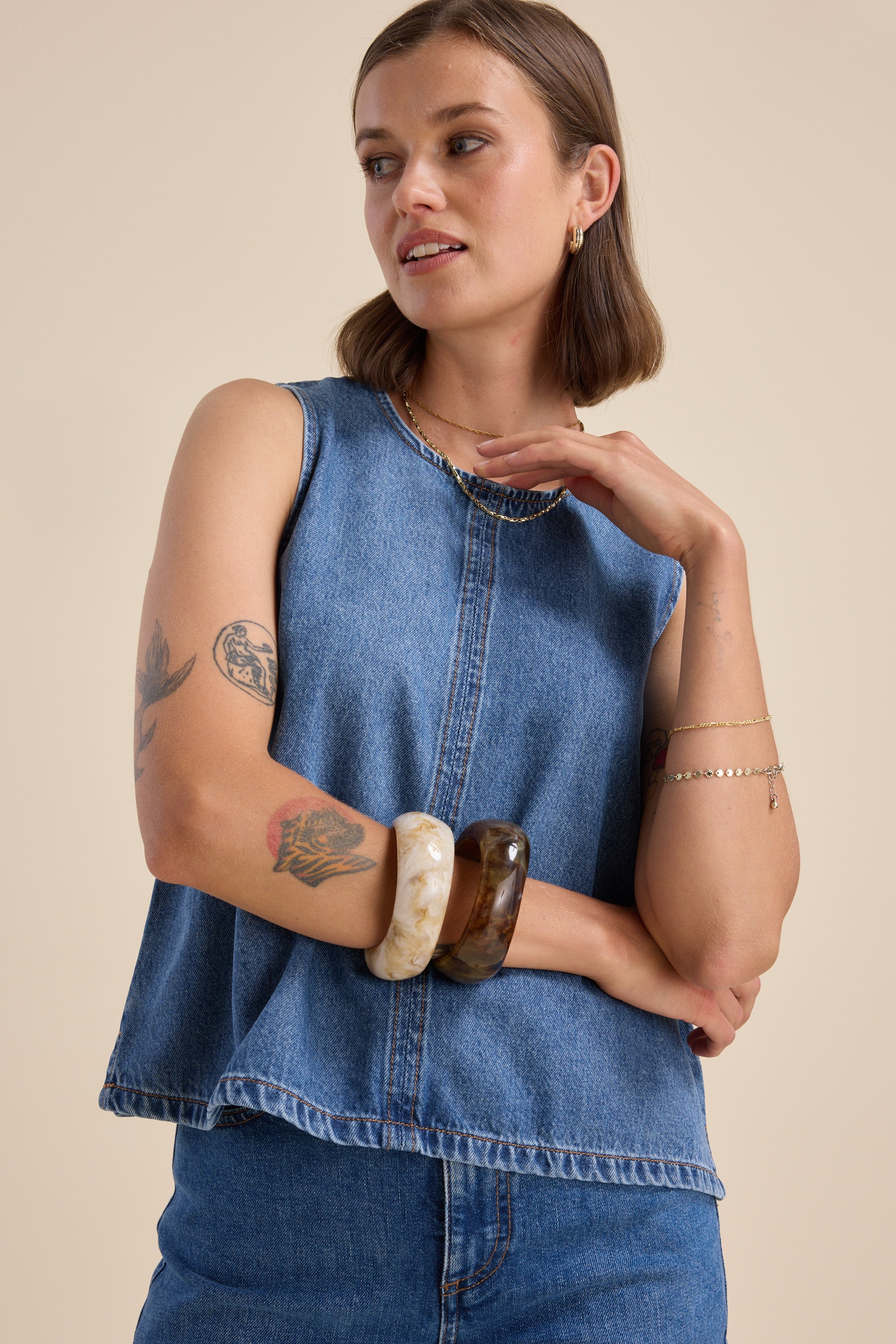 Shop Elodie Sleeveless Denim Top (Mid Wash) | Max