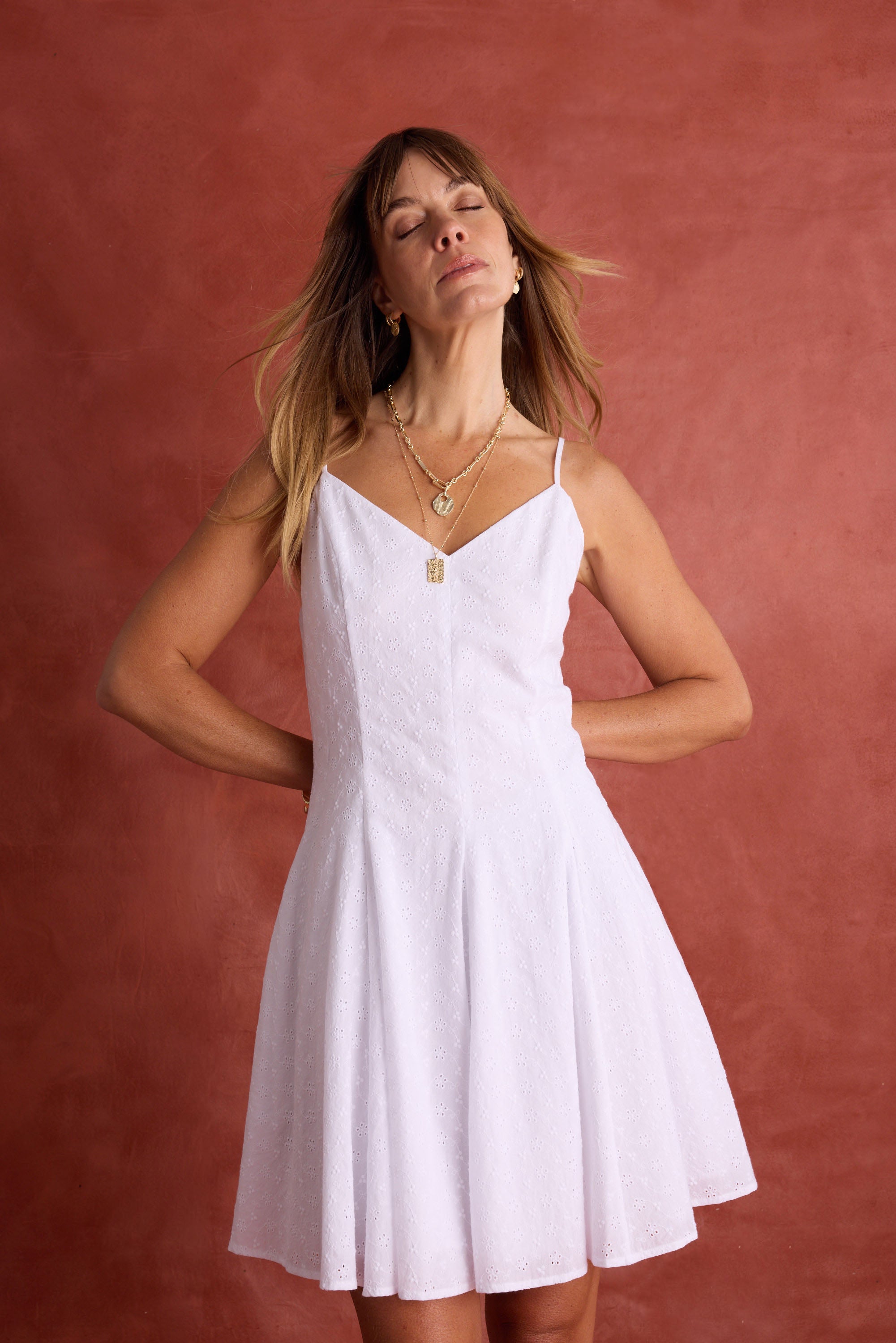 Shop Mila Panelled Mini Dress (White)