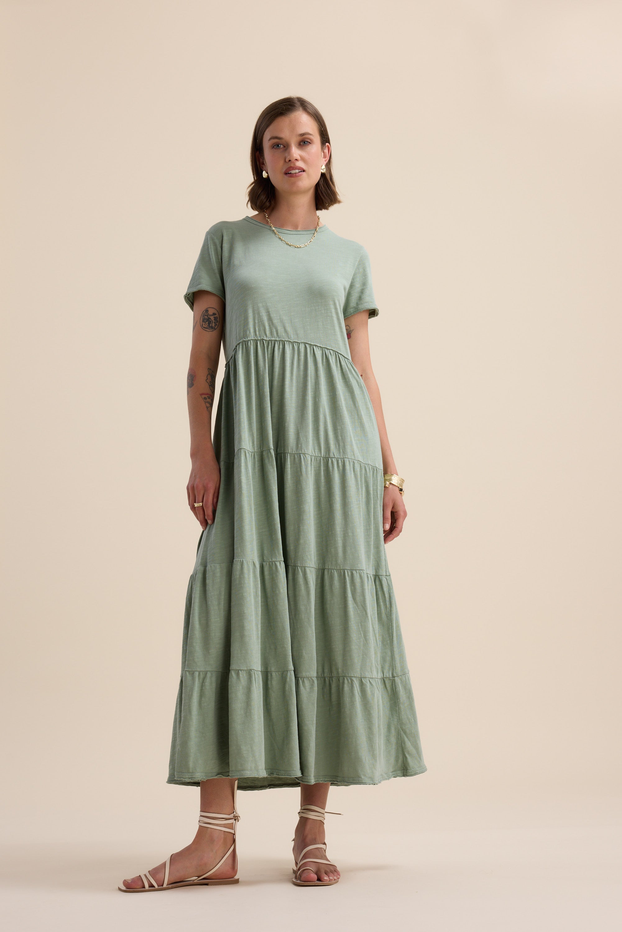 Green Jersey Dress Nz Green Short Sleeve Side Tie Midi Jersey Dress