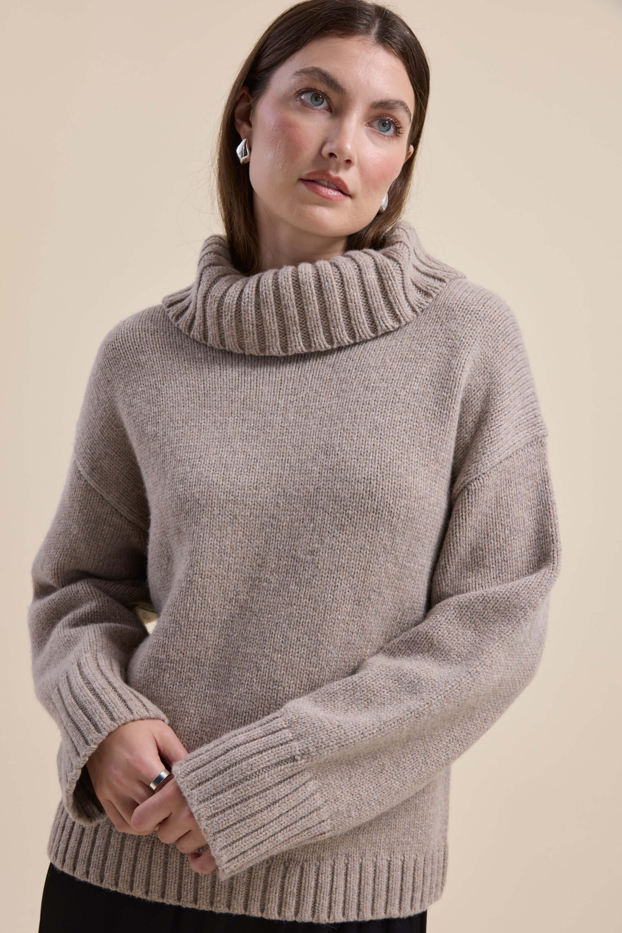 Woman wearing the Max Holly Wool Blend Roll Neck Sweater, posed against a plain background.