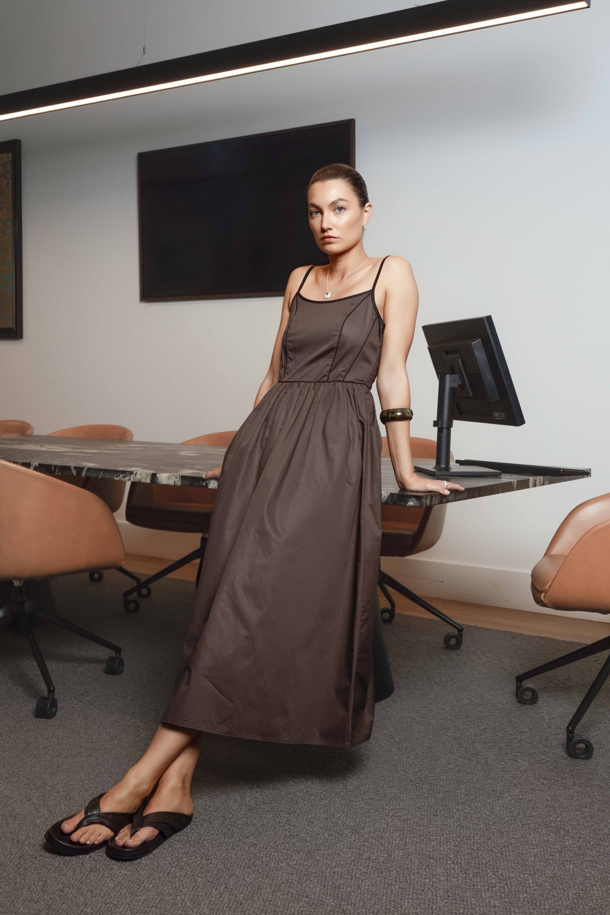 Shop The Contrast Detail Dress (Chocolate Chip/Black)