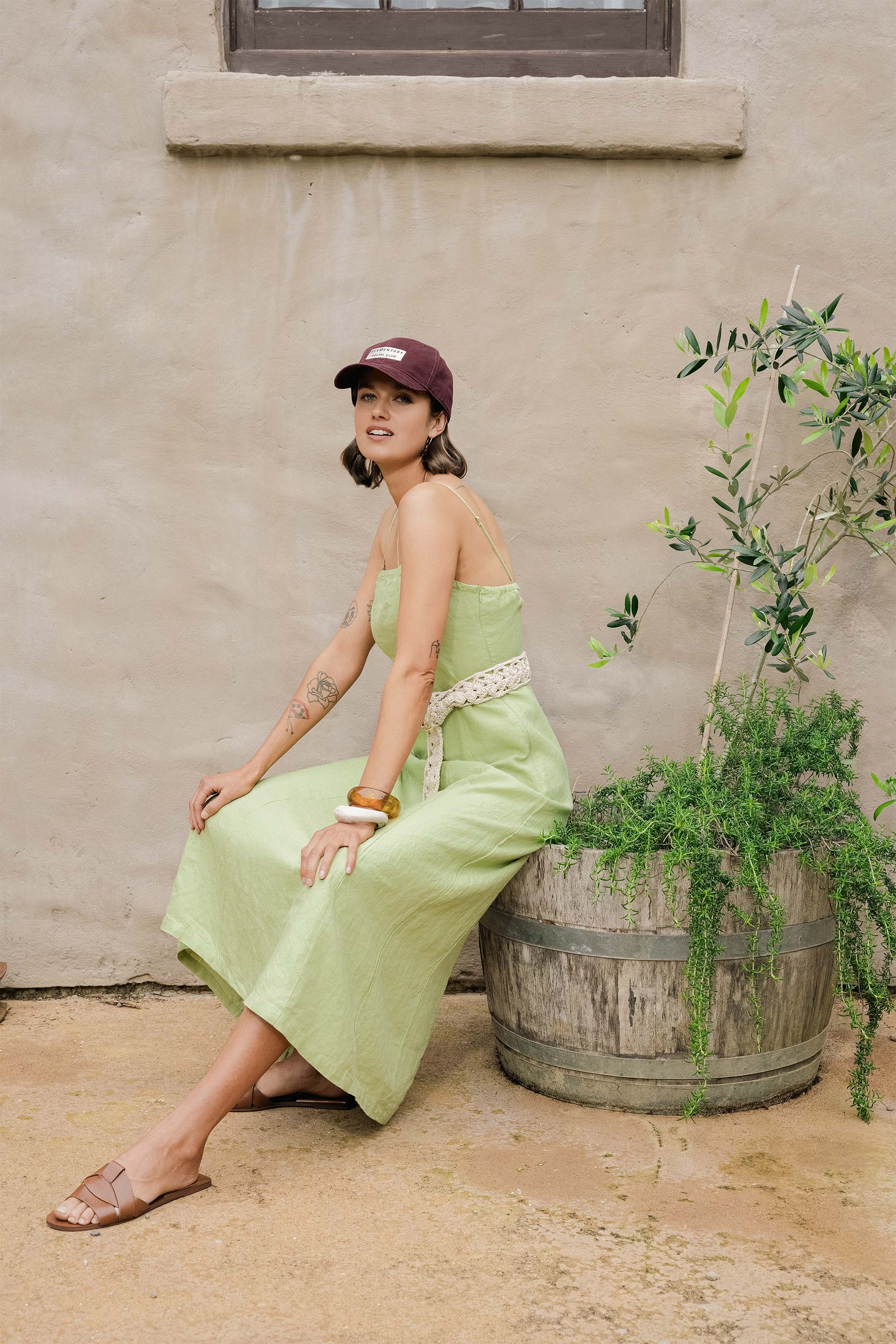 Shop The Linen Studio Strapless Dress (Apple Green)