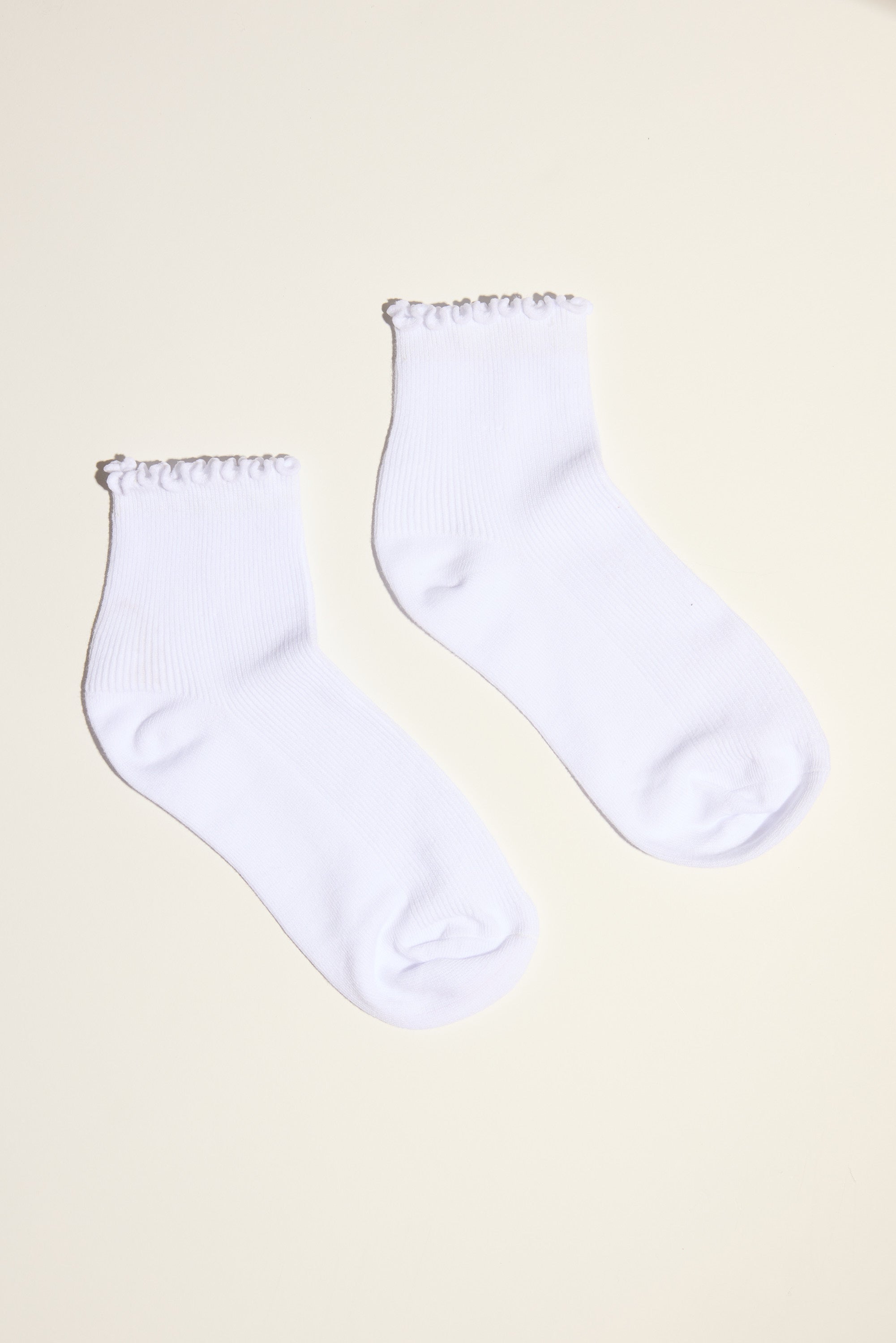 Sophia Ruffle Top Crew Socks by Max: white ankle socks with delicate ruffle edges.