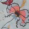 Red and orange NZ flower with black outlines on a light blue background.