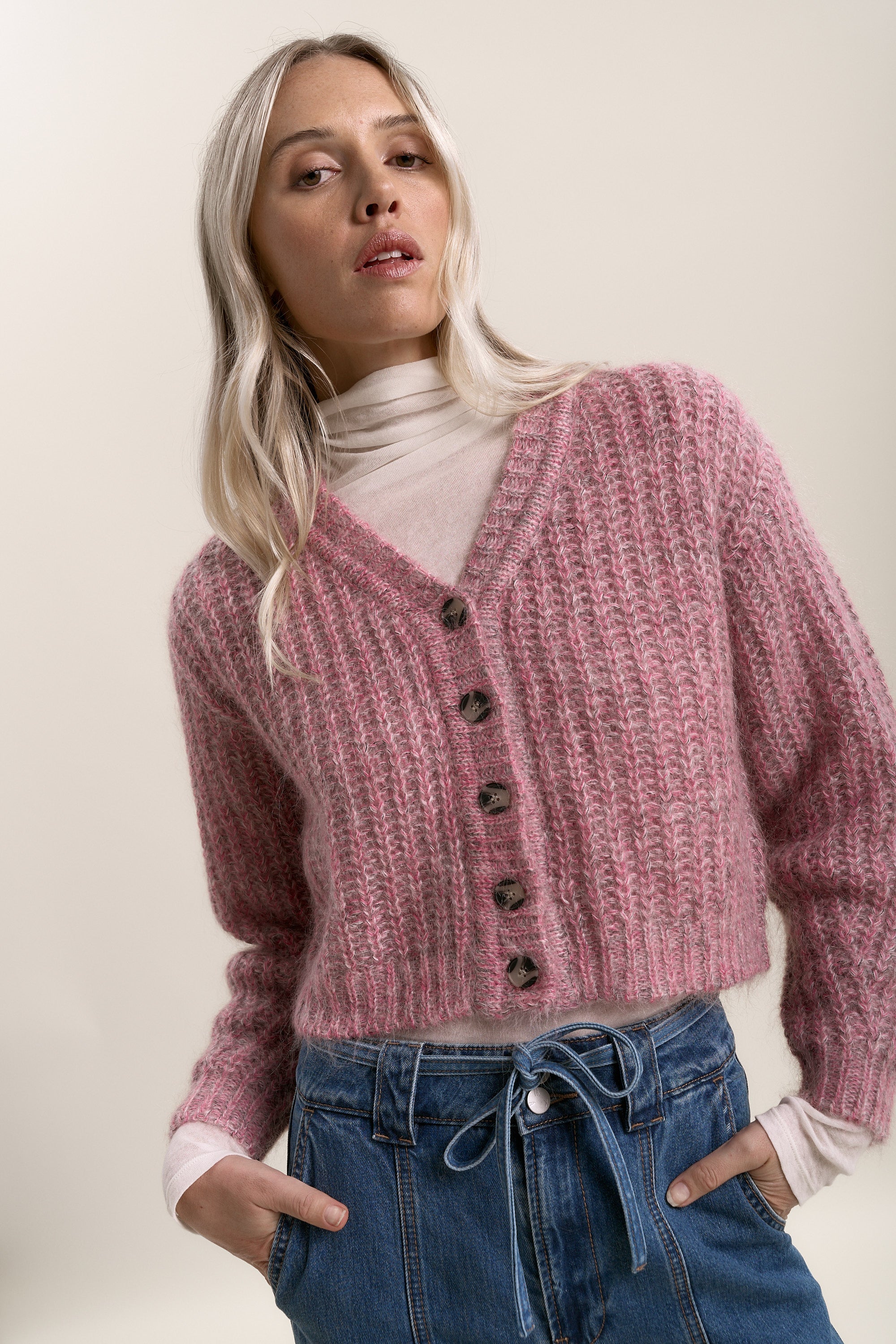 Shop Lennox Whisper Knit Cardi (Confetti Pink Marle) Max