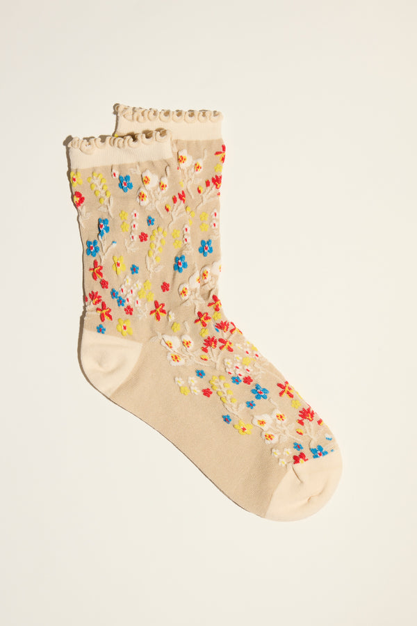 Courtney Textured Floral Crew Socks