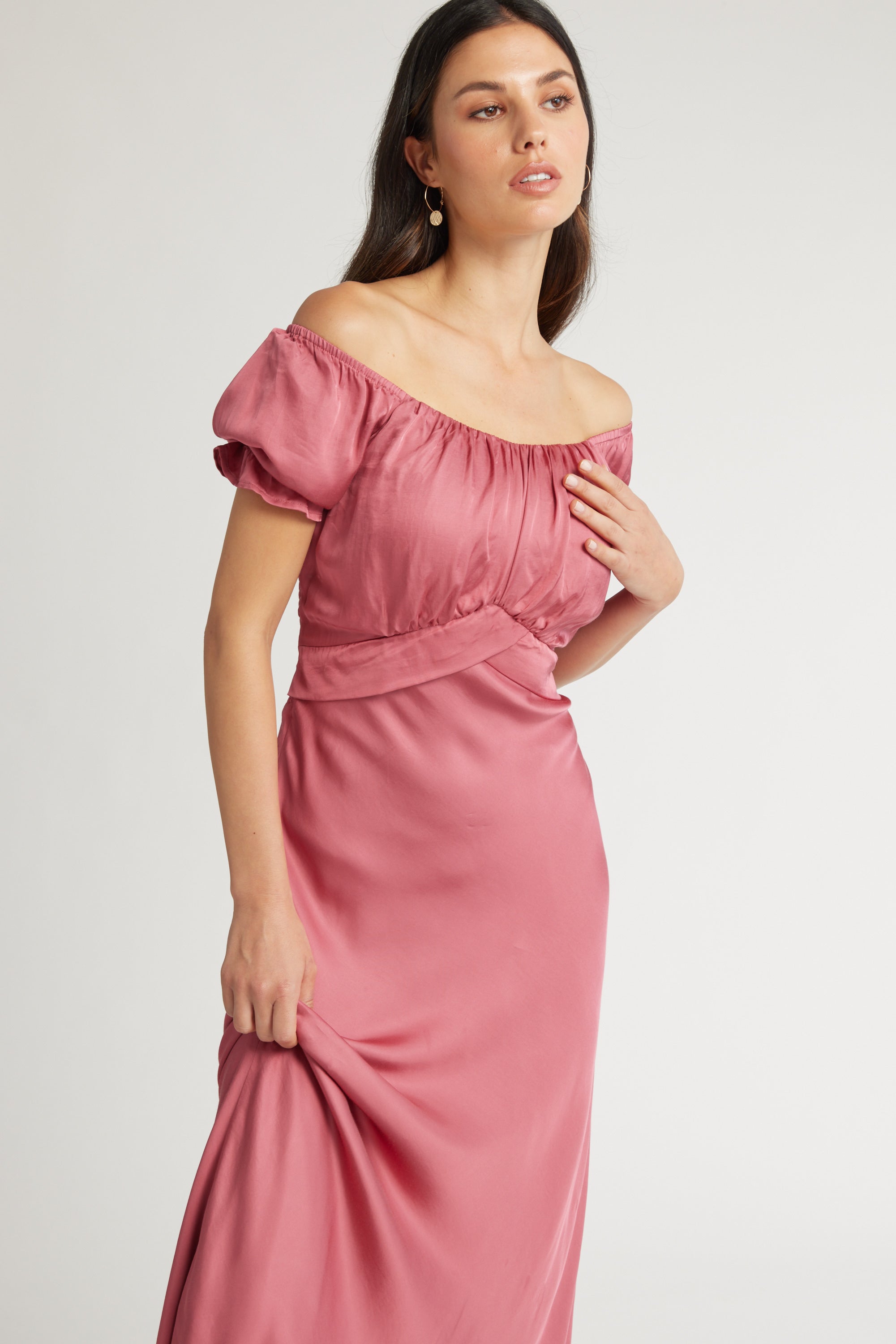 strapless open back dress Daisy Cowl Neckline Satin Maxi Dress Light Pink | Wedding Guest Dress |  Cowl Neck