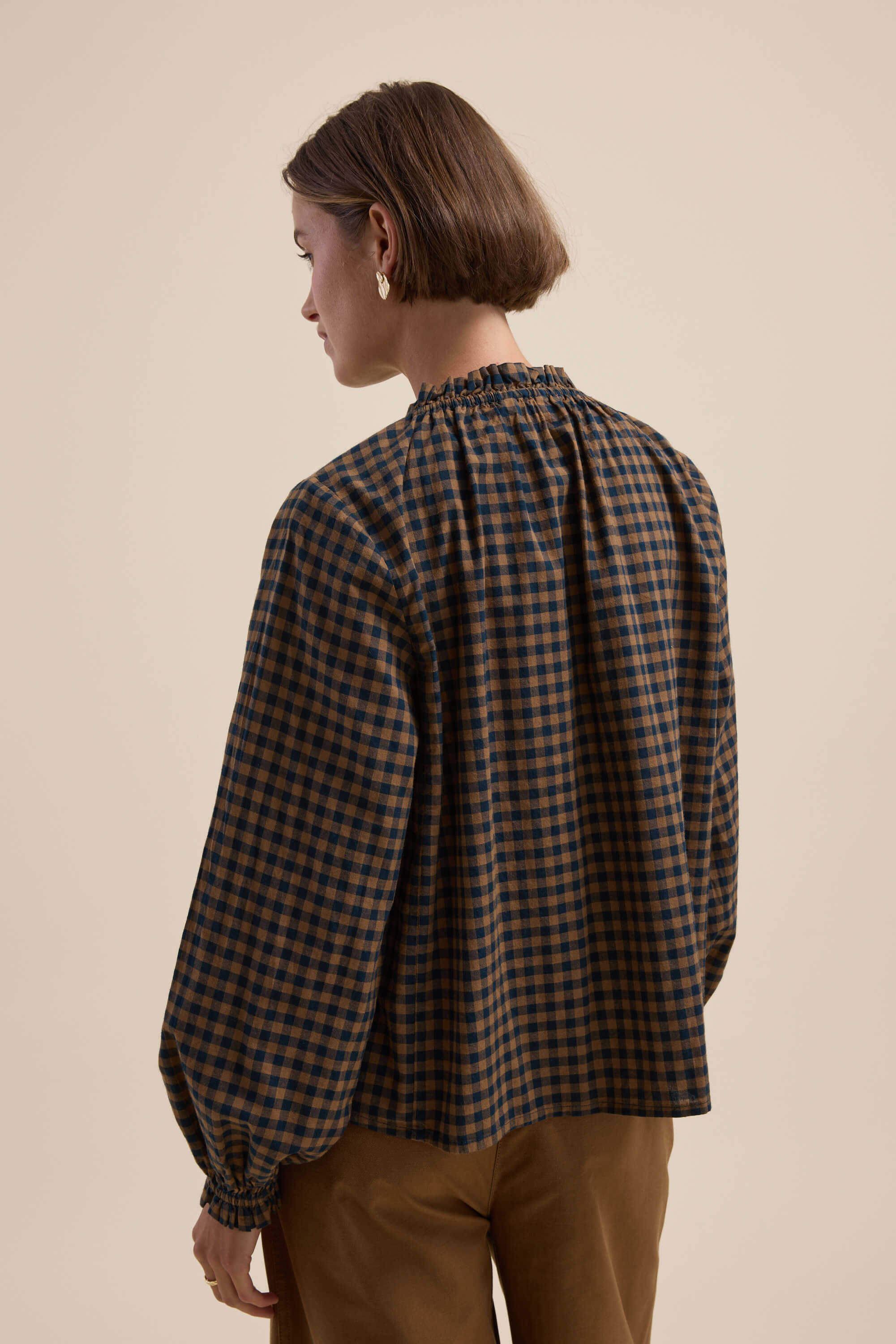 Shop The Frill Detail LS Blouse (Petrol Gingham) | Max