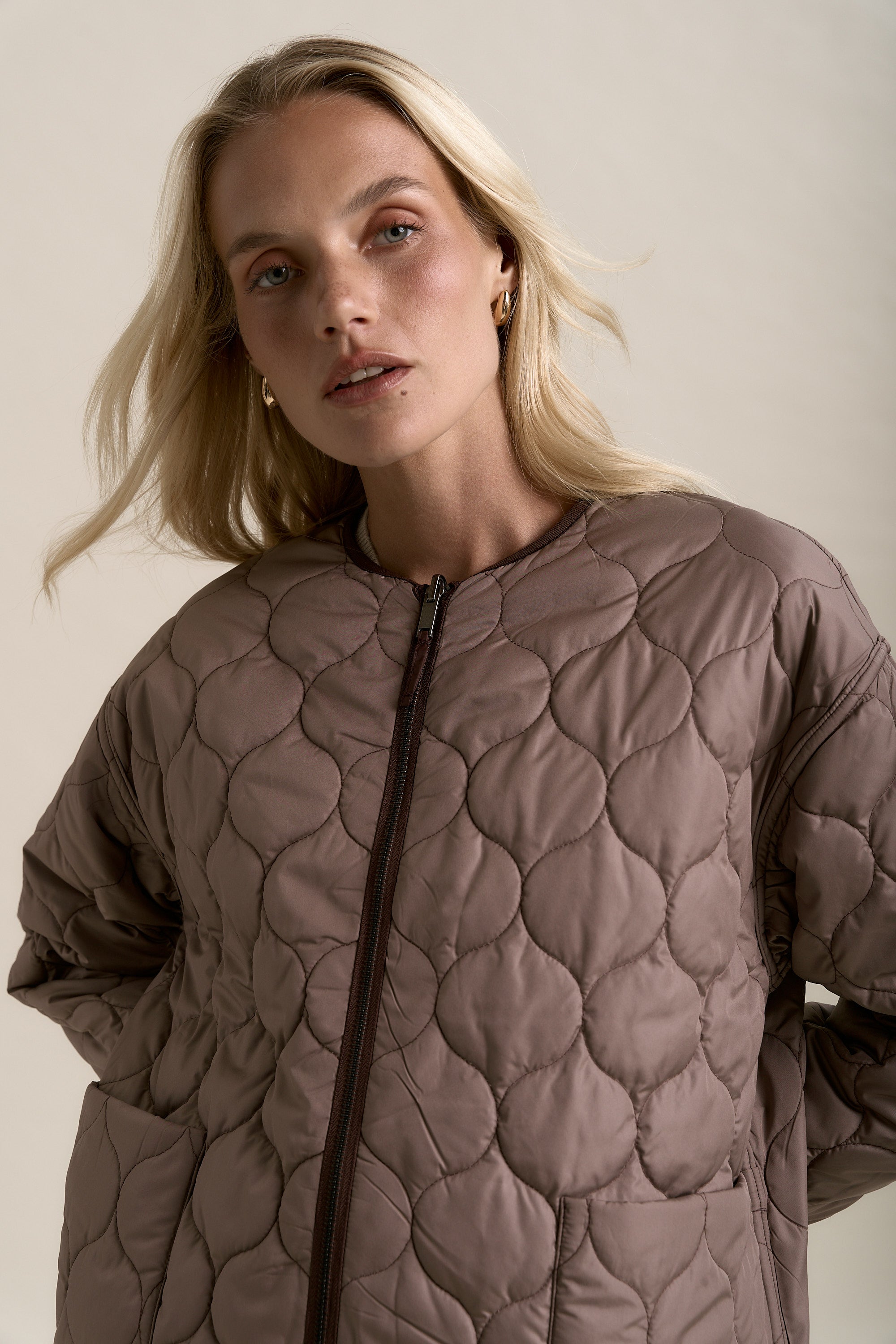 Shop Mckenna Reversible Quilted Puffer (Chocolate/Mushroom