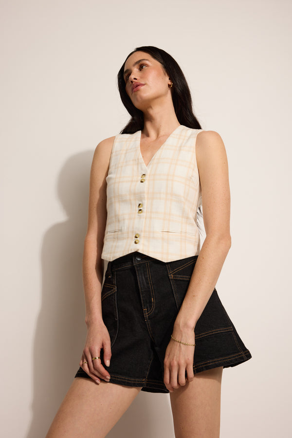 Coral Button Front Top