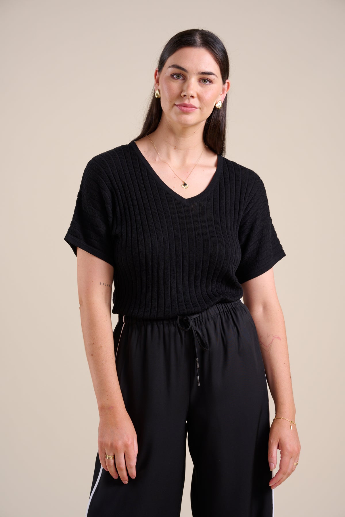Shop The V Neck Knitted Top (Black) | Max