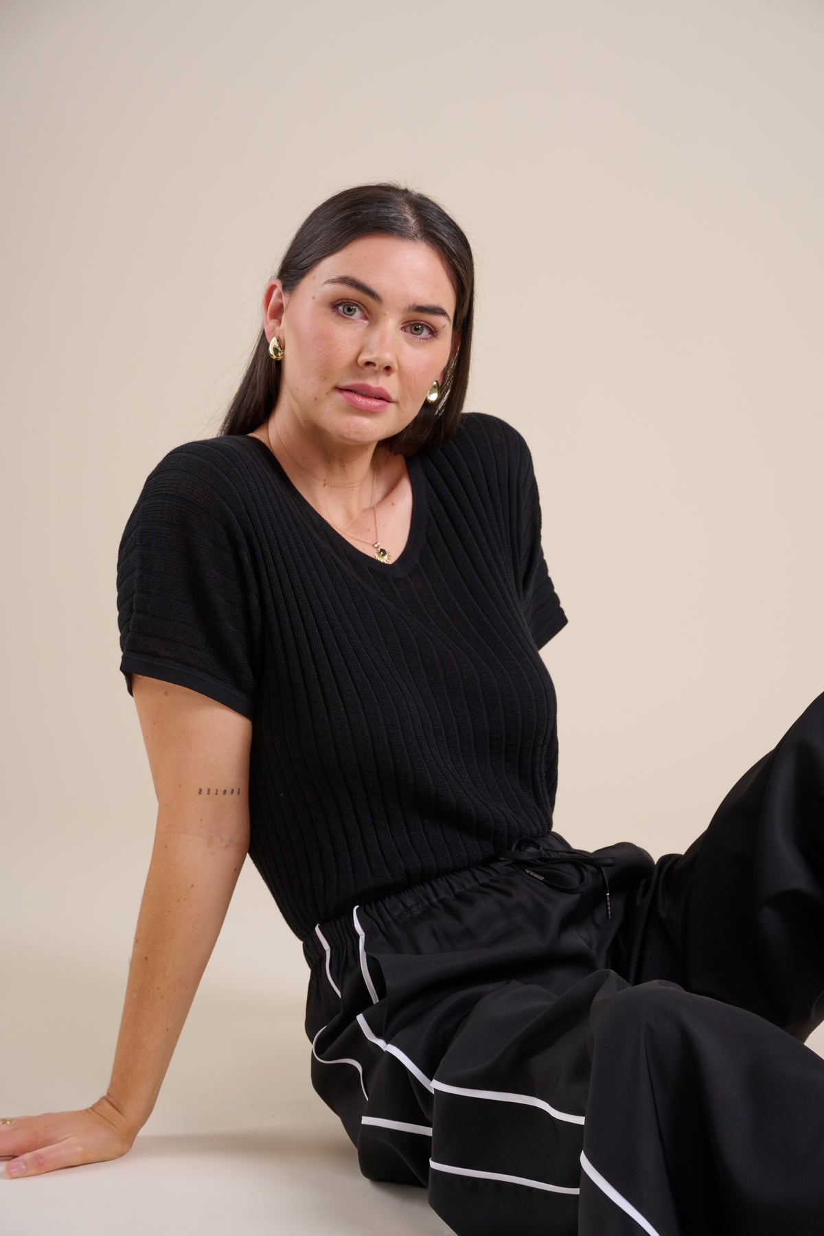Shop The V Neck Knitted Top (Black) | Max