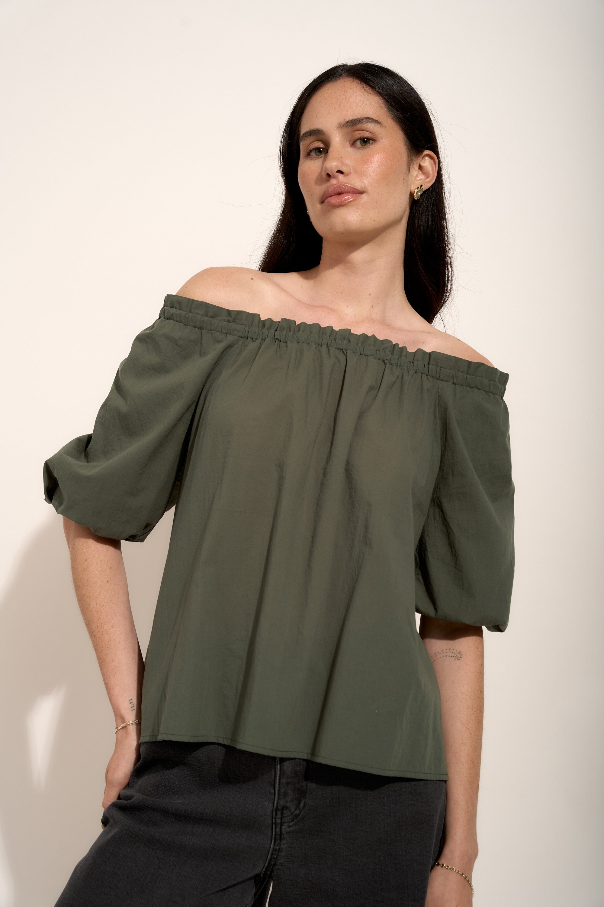 Shop Britney Puff Sleeve Blouse (Kelp) | Max