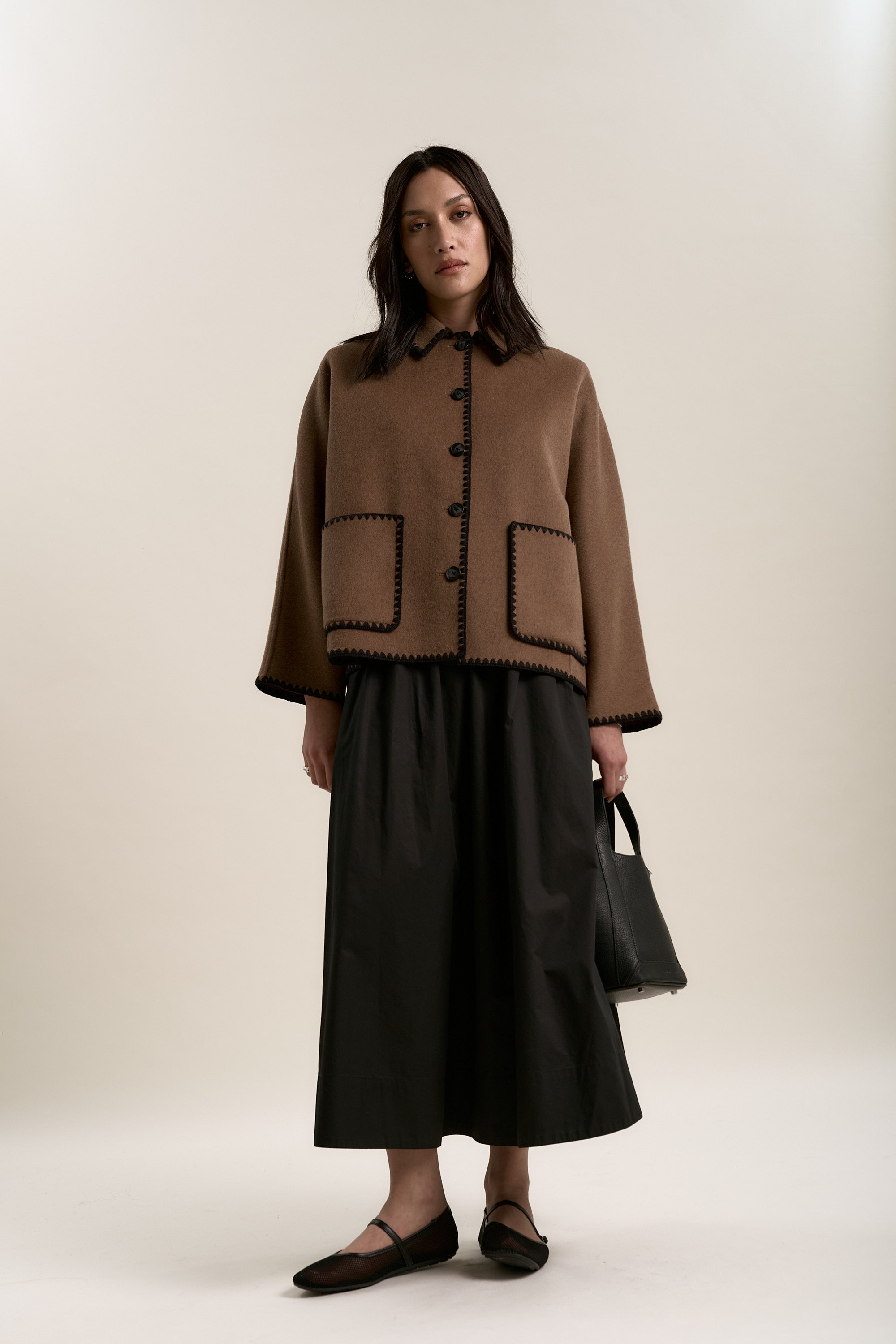 Shop The Contrast Stitch Coat (Treacle Marle/Black) | Max