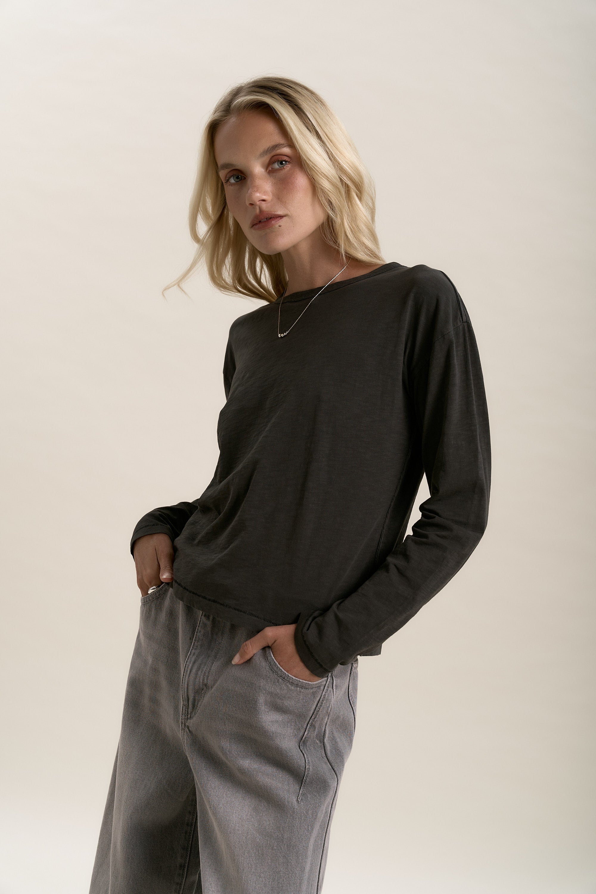 Shop Elementary Relaxed Long Sleeve Tee (Washed Black