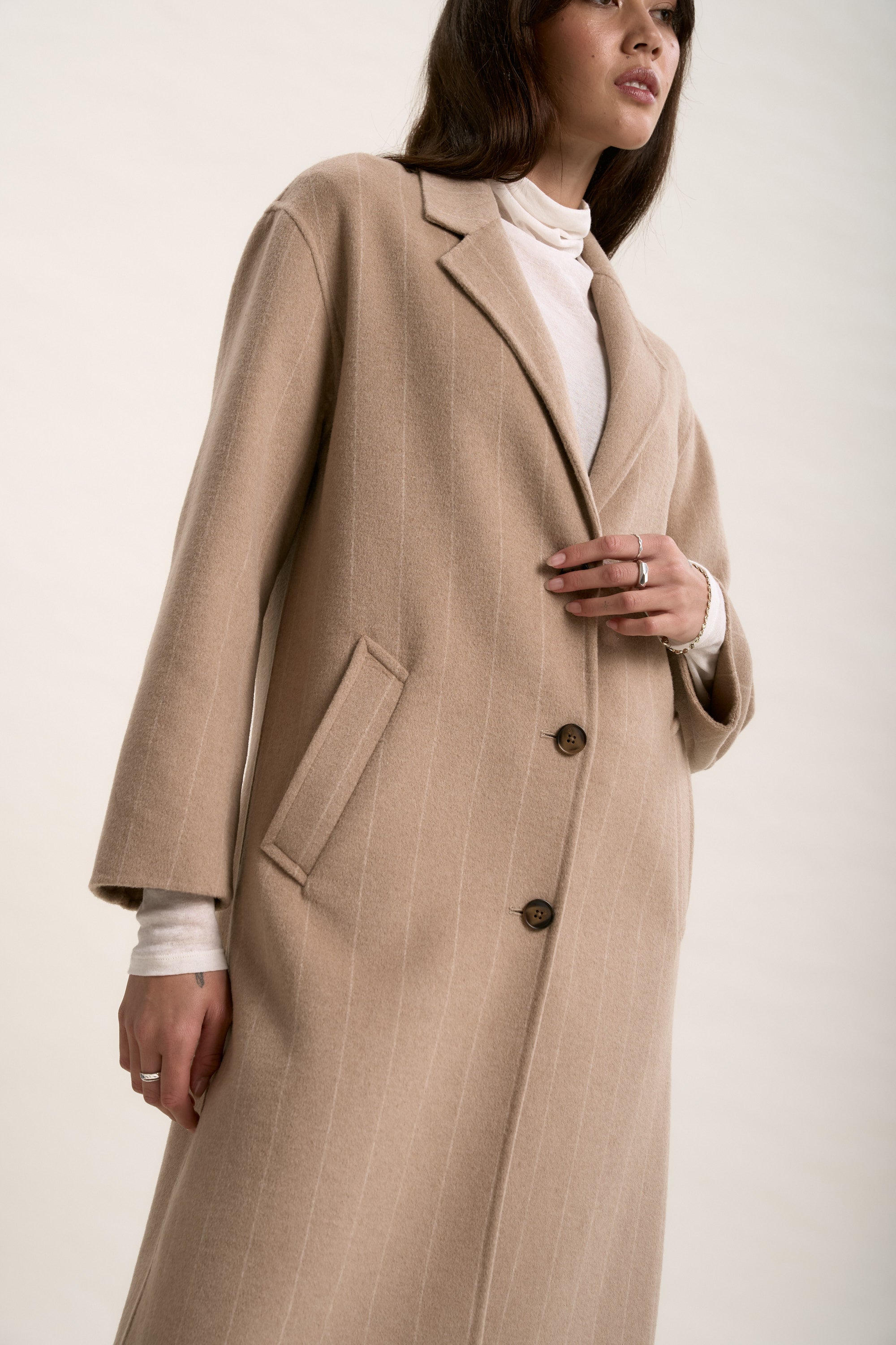 Shop The Ultimate Wool Blend Coat (Stone Pinstripe) | Max