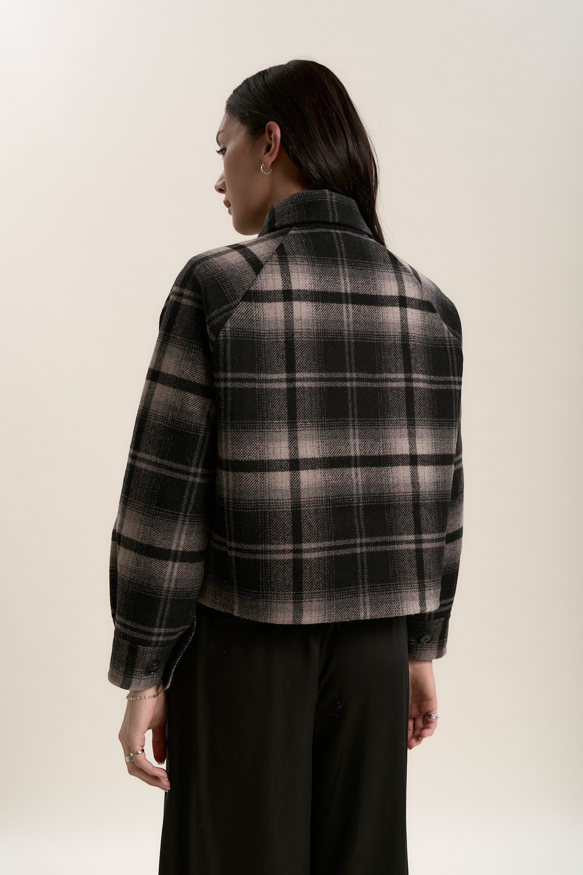 Shop The Zip Front Wool Blend Cropped Coat (Black/Silver Check) | Max