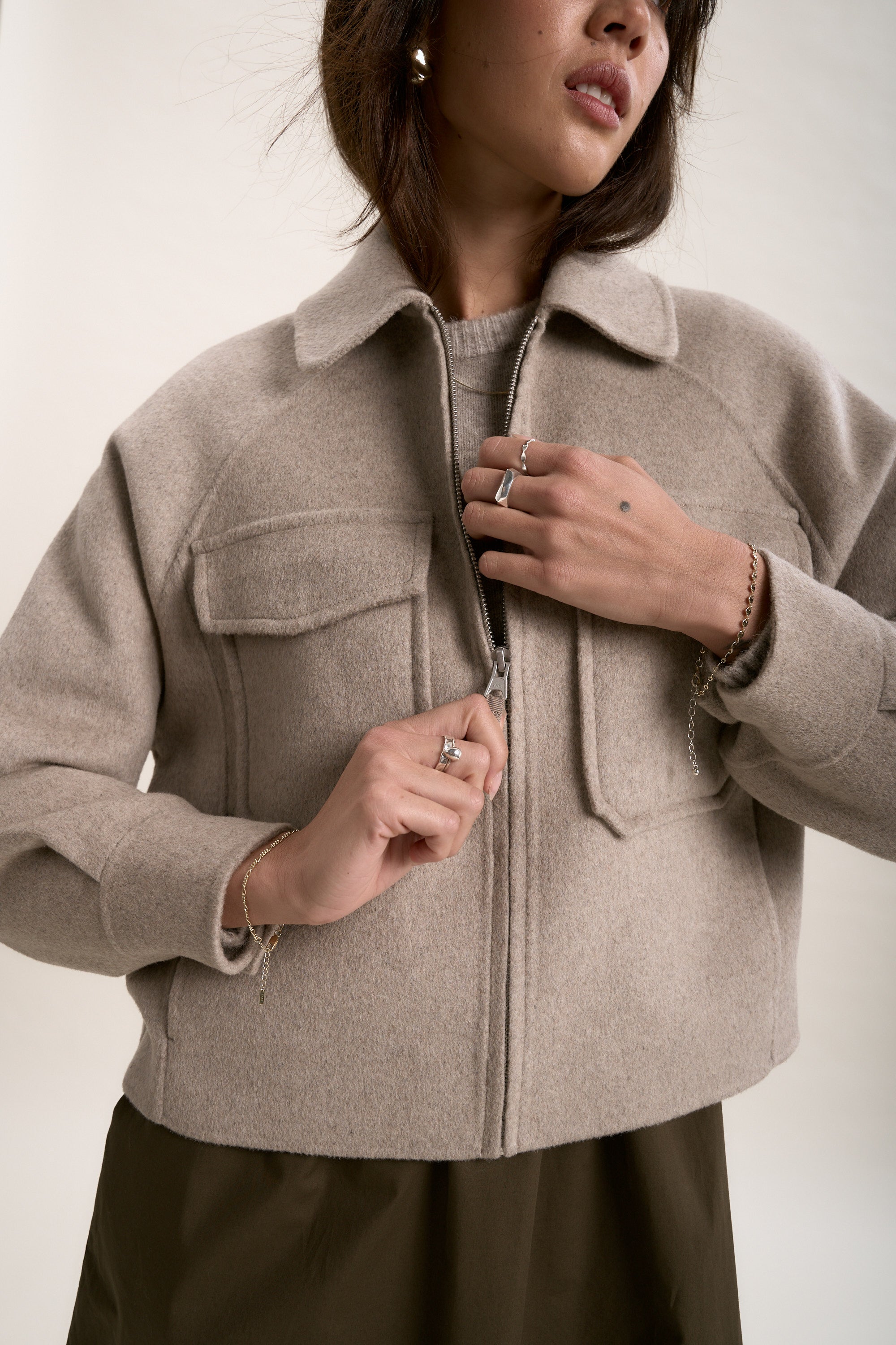 Shop The Zip Front Wool Blend Cropped Coat (Mink Marle) | Max