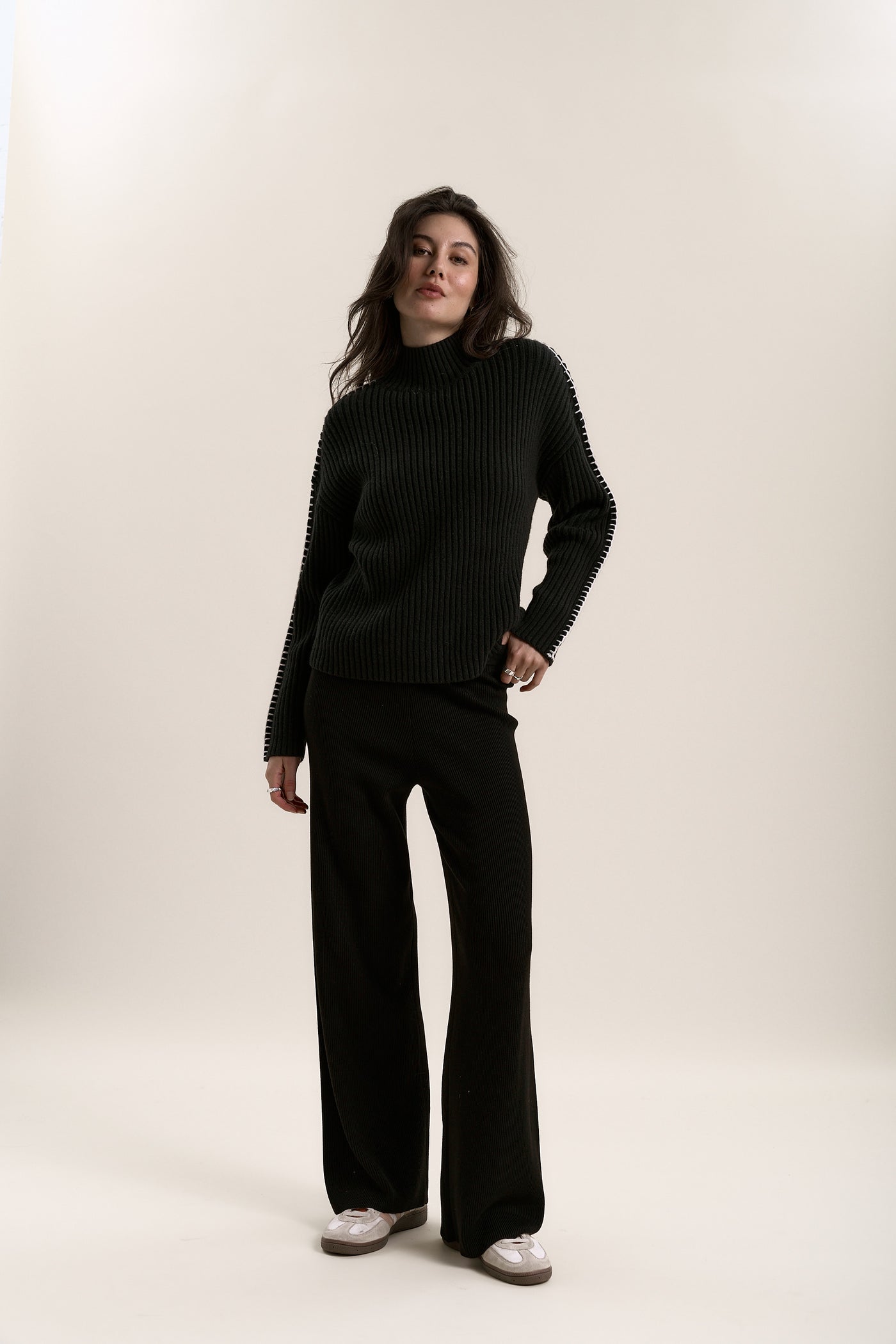 Shop Monica Funnel Neck Sweater (Black/Ivory) | Max