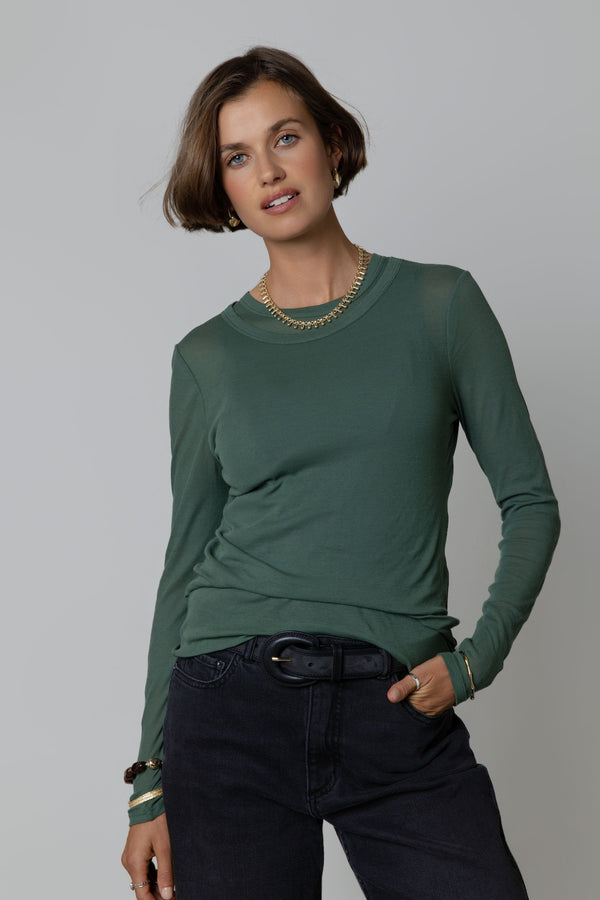 Olive Sheer Layering Tee Set