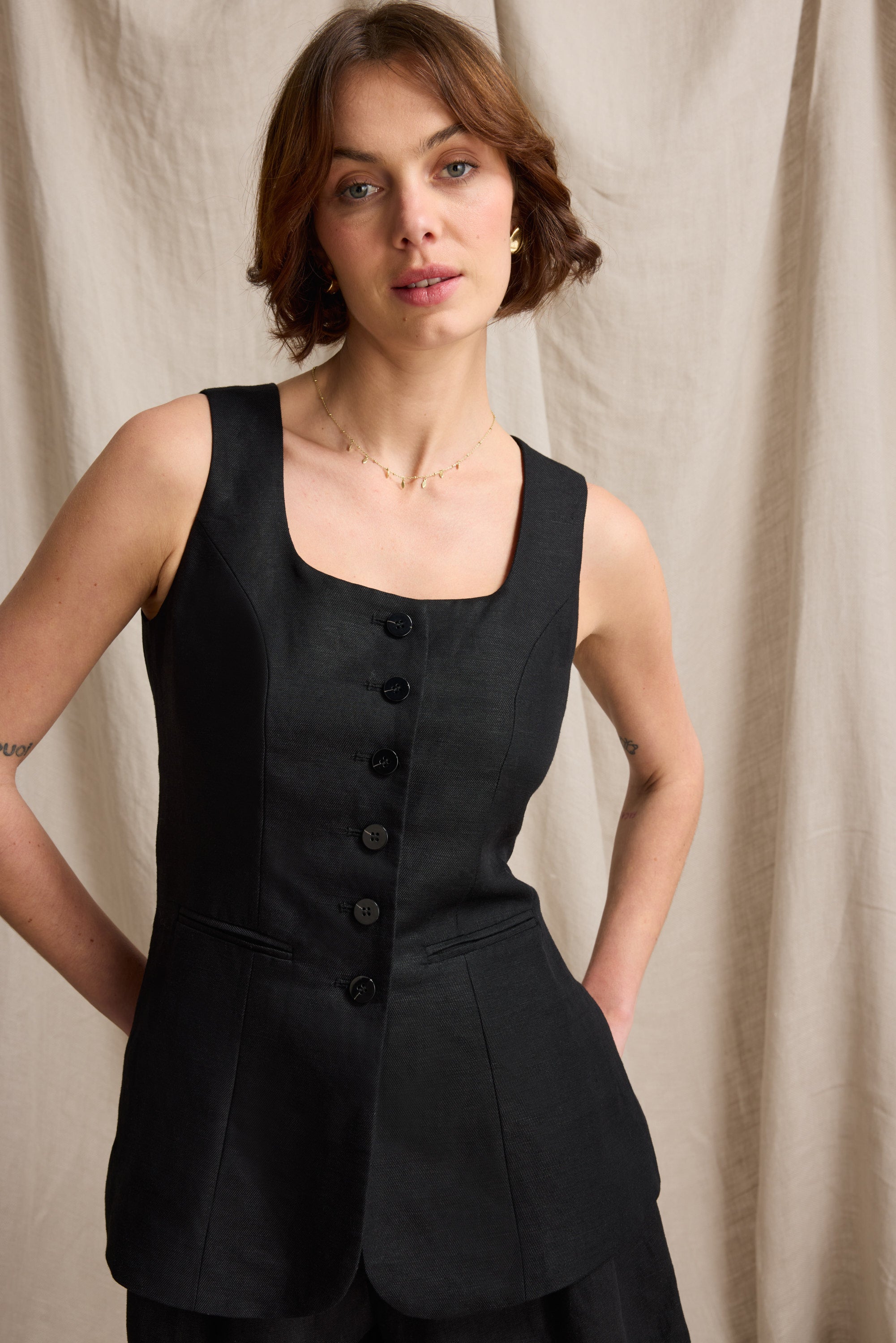 Shop The Linen Studio Vest (Black) | Max