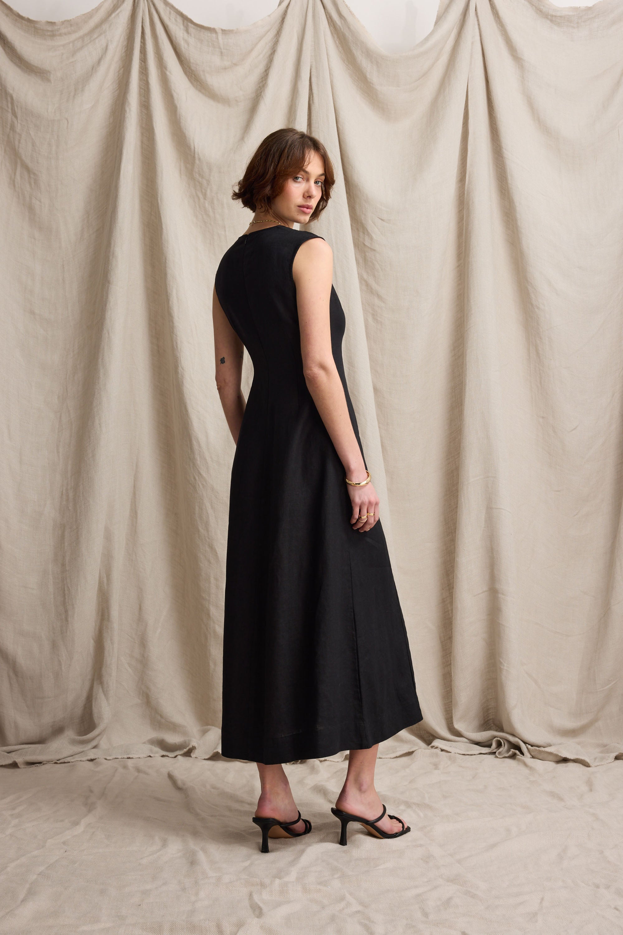 Shop Alice V Neck Linen Dress (Black) | Max Shop Alice V Neck Linen Dress (Black) | Max