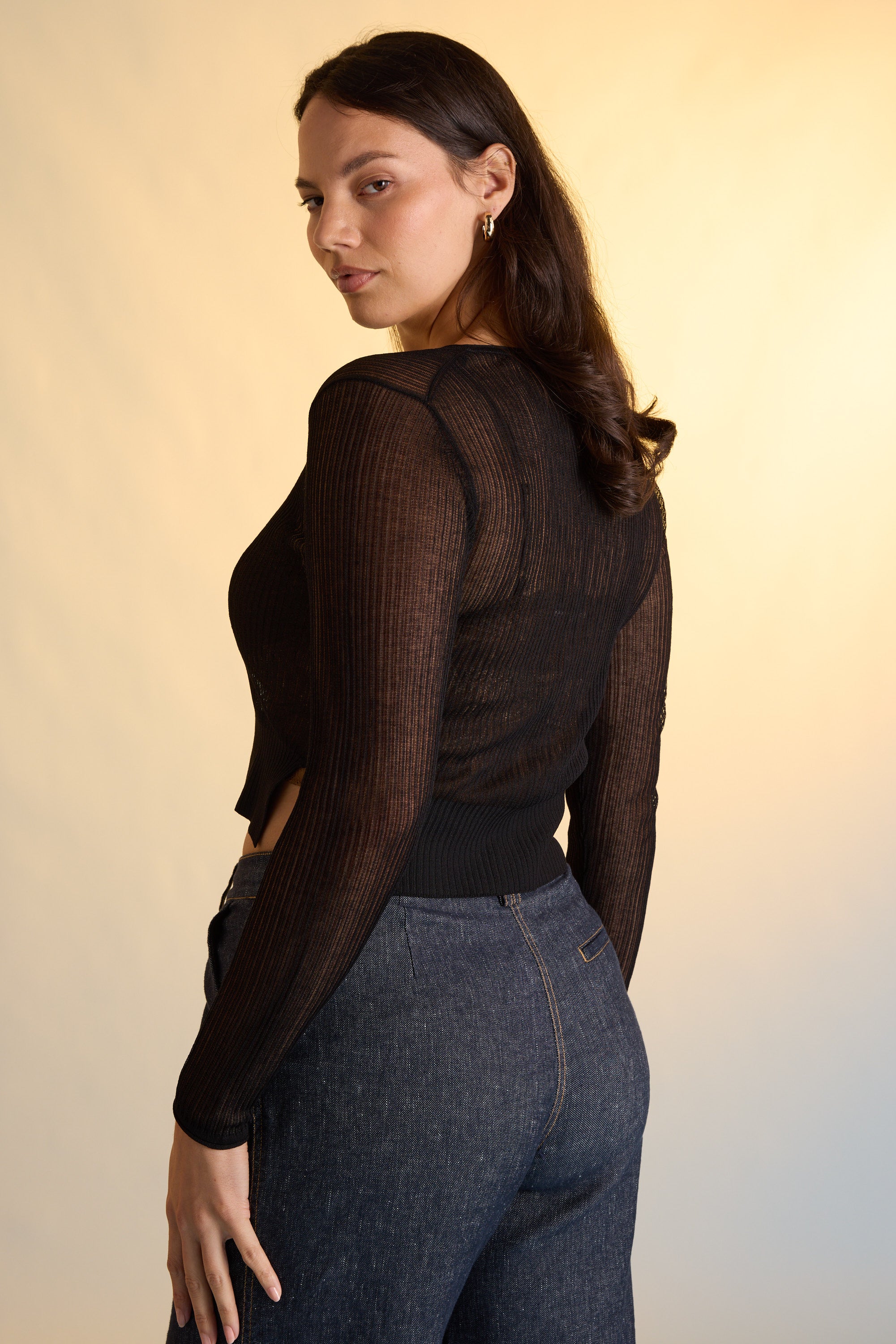 Shop Eden Sheer Knit Cardi (Black) | Max