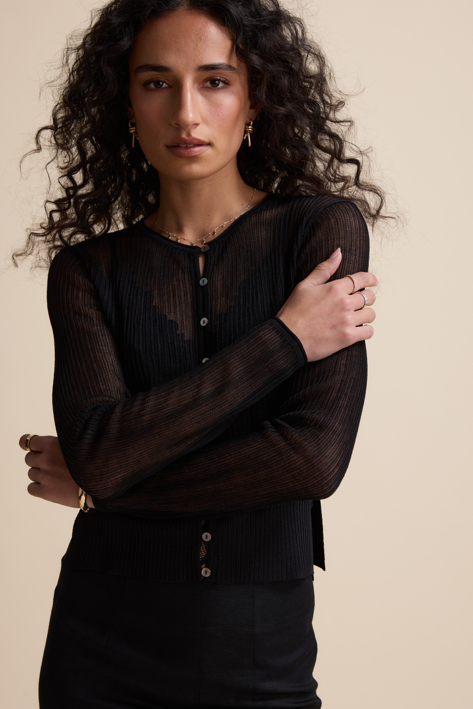 Shop Eden Sheer Knit Cardi (Black) | Max