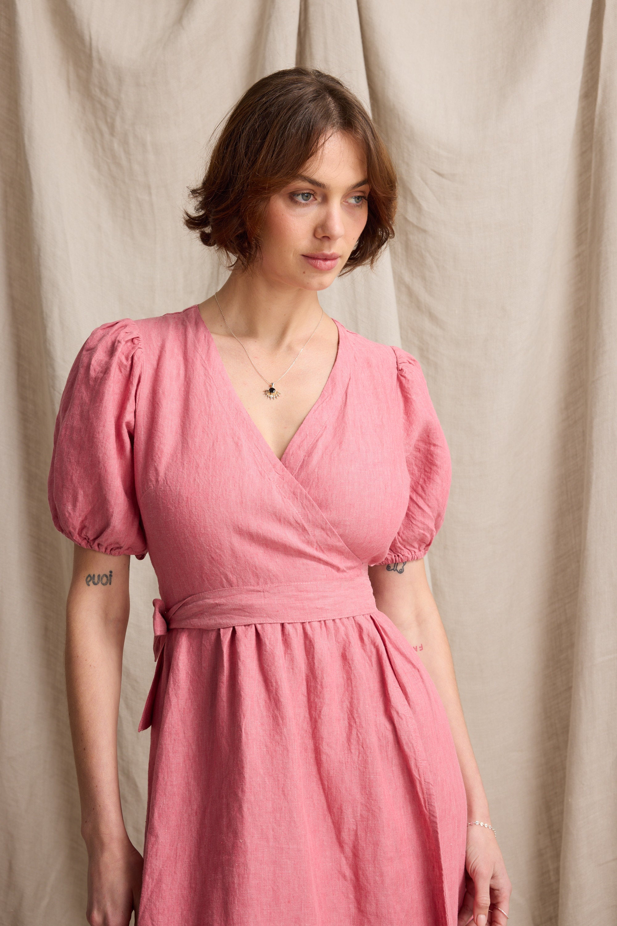 Shop Sara Linen Wrap Dress (Rosewood Marle) | Max Shop Sara Linen Wrap Dress (Rosewood Marle) | Max
