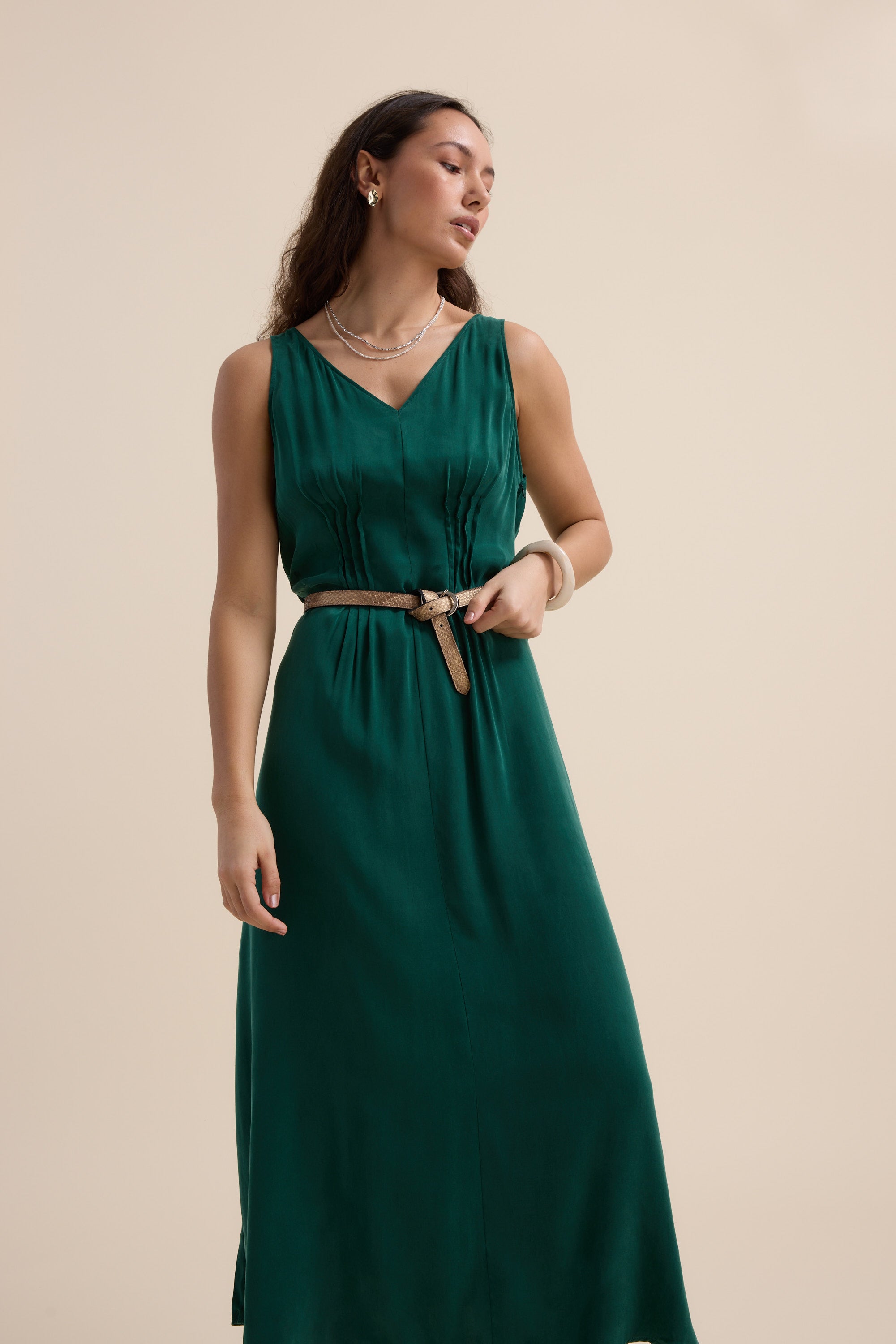 Shop Cara Pleat Detail Dress (Bottle Green) | Max Shop Cara Pleat Detail Dress (Bottle Green) | Max