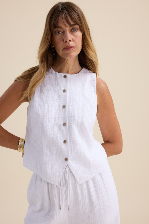 Elementary Button Through Sleeveless Top