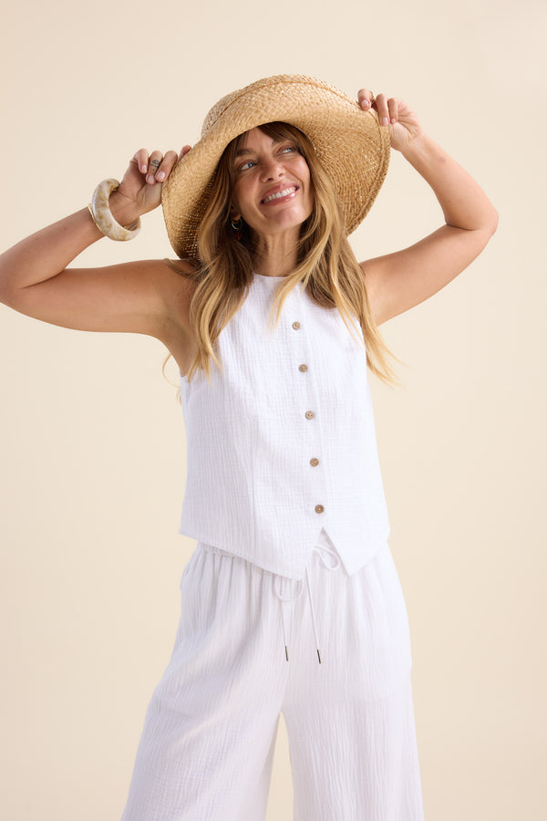 Elementary Button Through Sleeveless Top