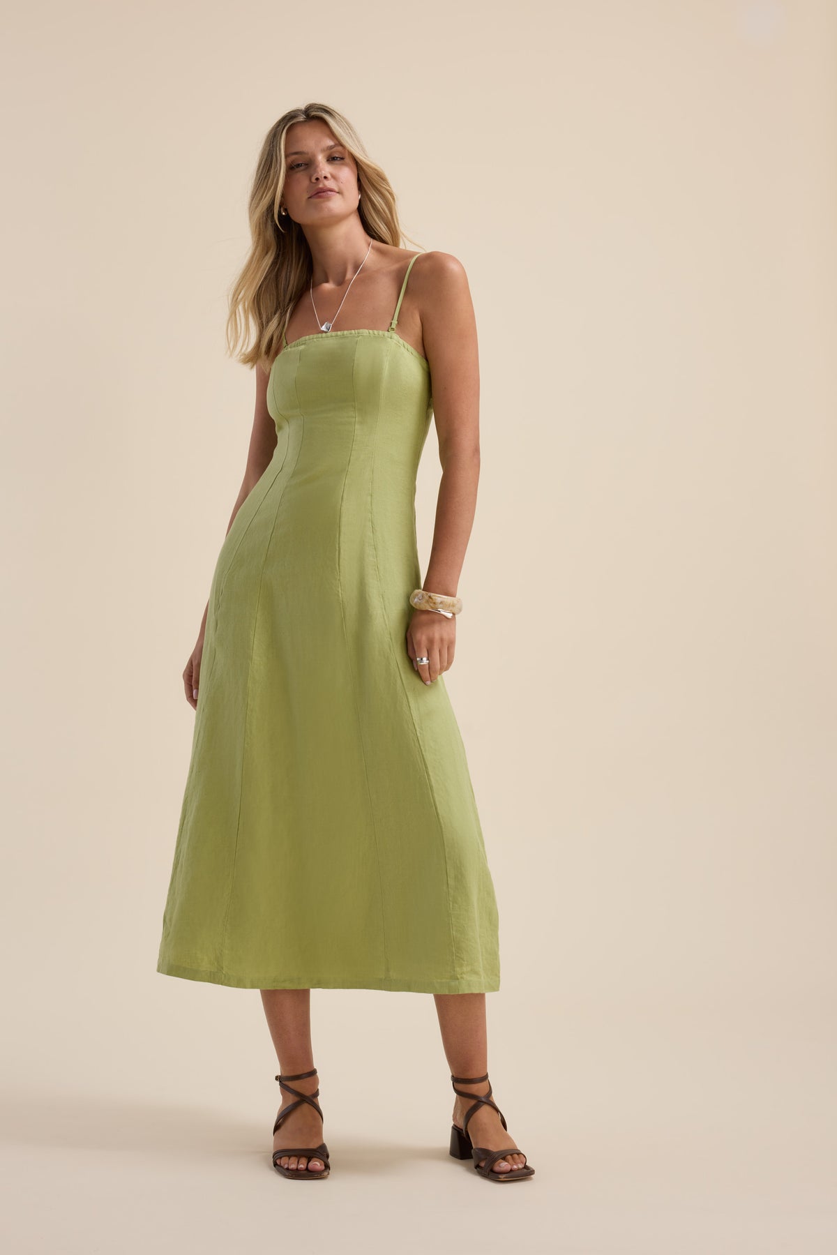 Shop The Linen Studio Strapless Dress (Apple Green)