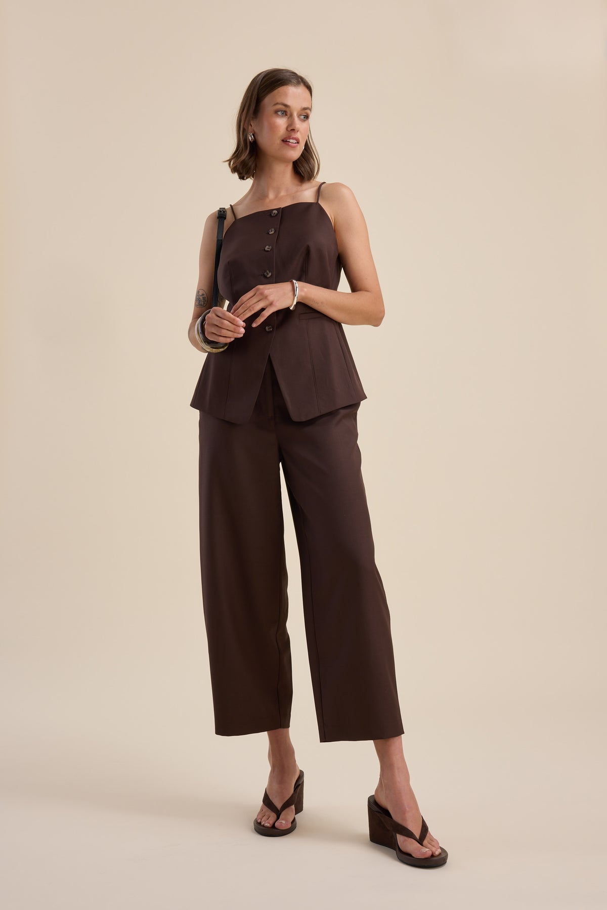 Shop The Wool Blend Barrel Leg Pant (Chocolate Chip) | Max