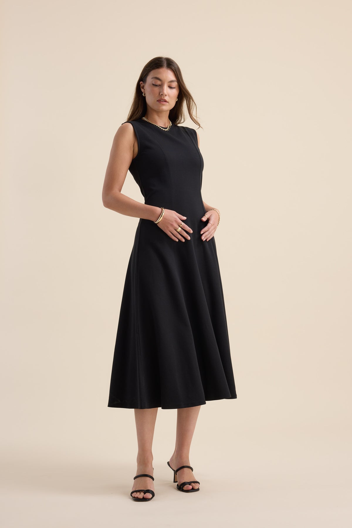 Shop Elementary Sleeveless Midi Dress (Black)