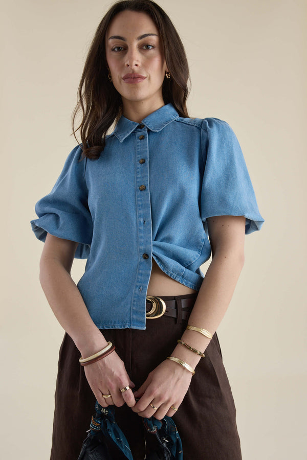 Ruby Denim Gather Sleeve Shirt