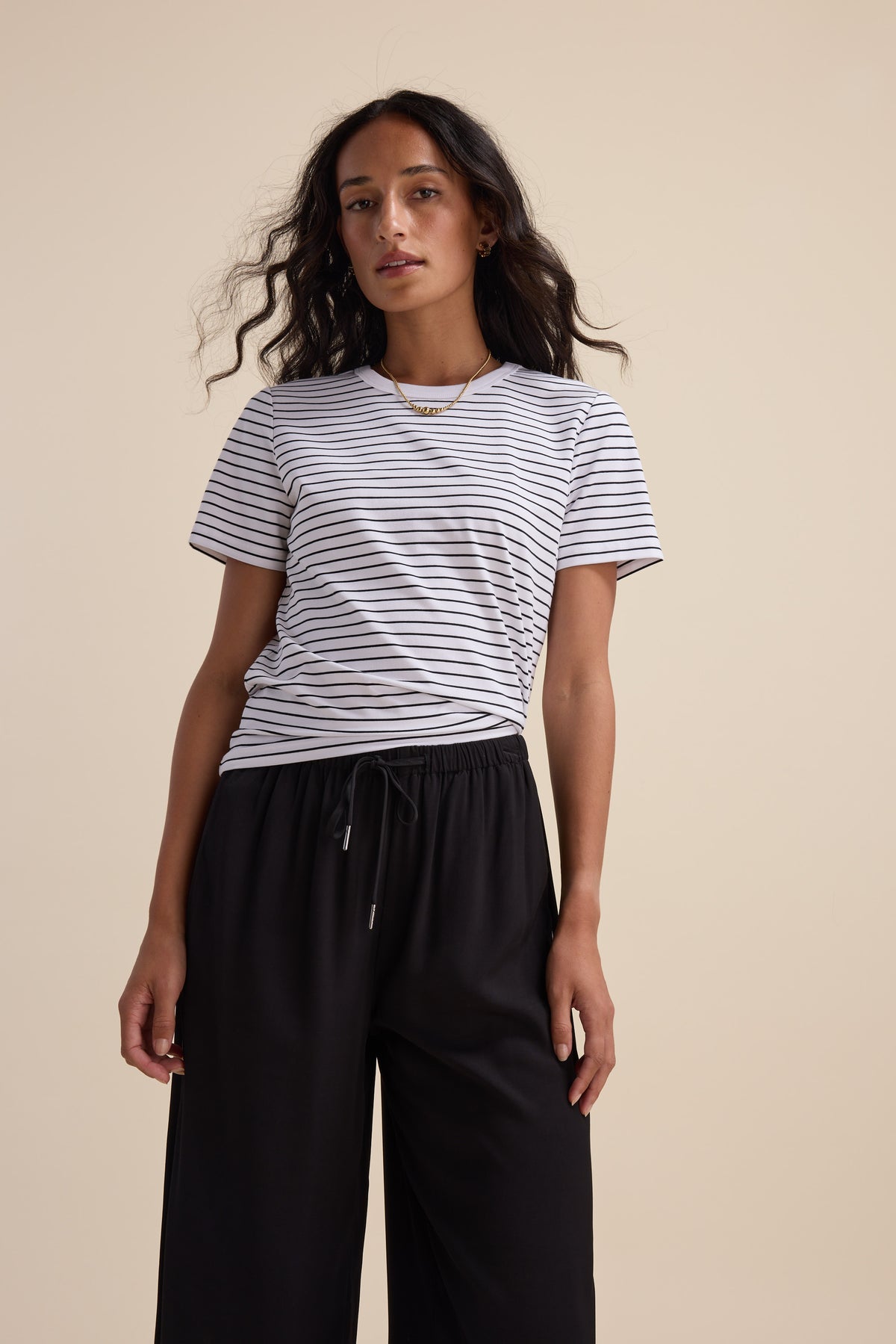 Shop The Perfect SS Crew Neck Tee (White/Black Stripe) | Max