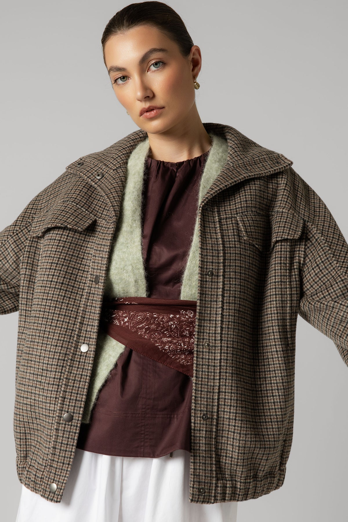 Shop Wool Blend Bomber Coat (Houndstooth) | Max
