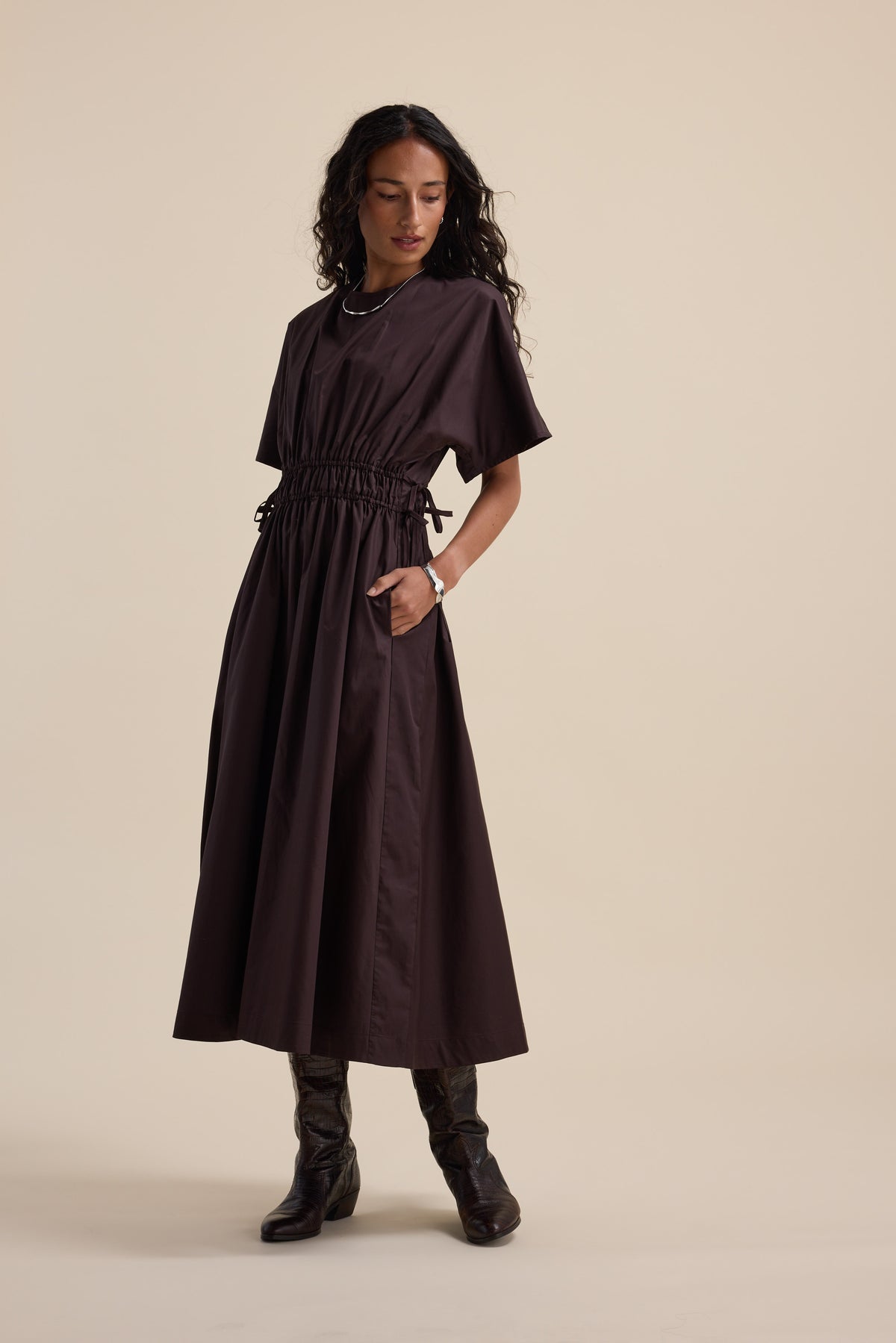 Shop Megan Tie Waist Dress (Black Forest)