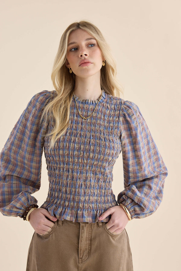 Elementary Shirred Long Sleeve Top