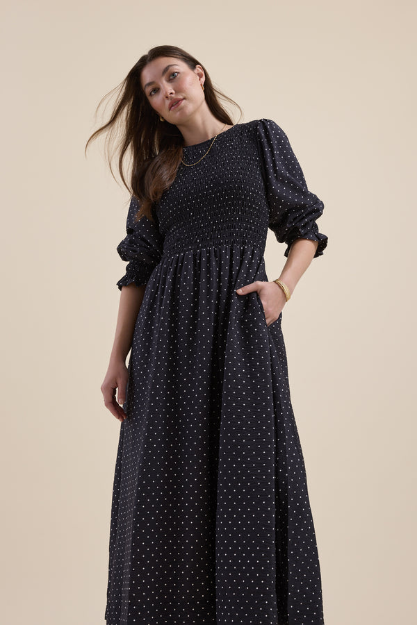 Brooke Shirred Long Sleeve Dress