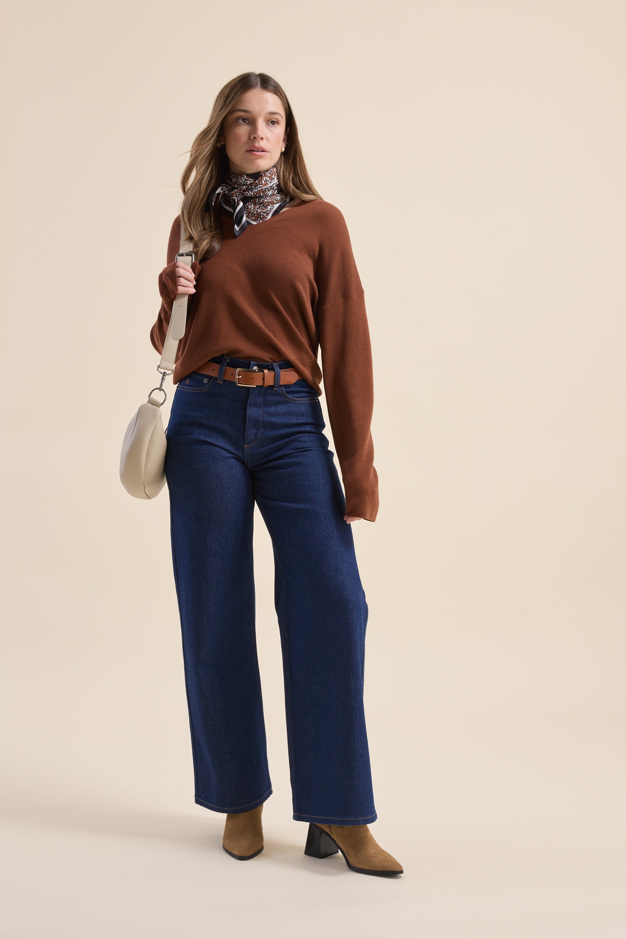 Shop The ZQ Merino Relaxed V Neck Sweater (Tobacco) | Max
