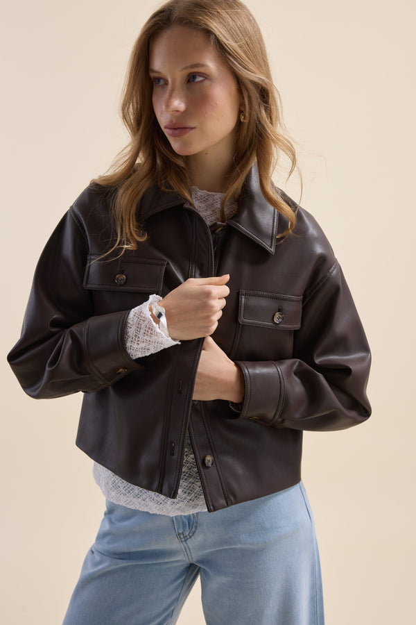Jolie Faux Leather Belted Jacket