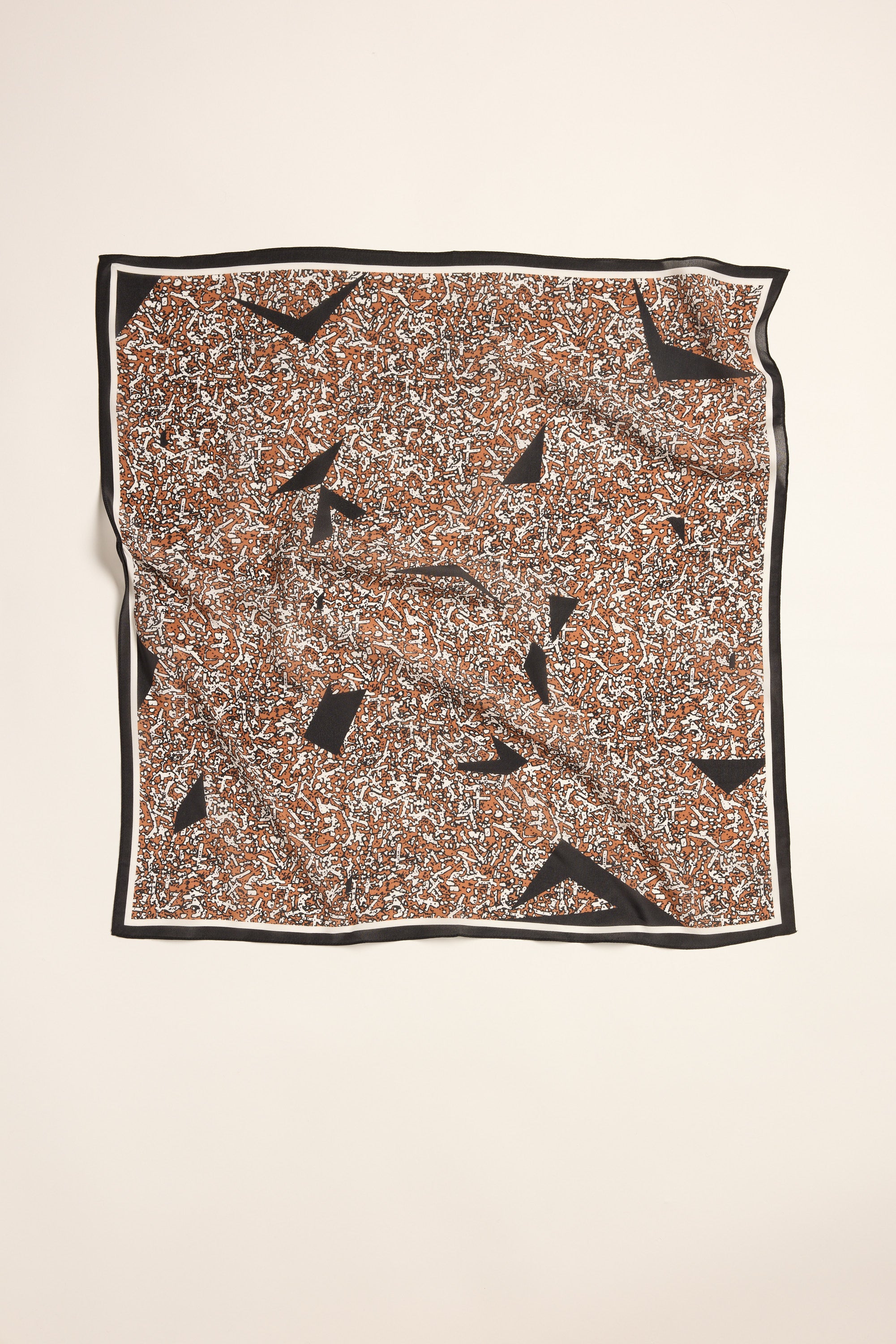 Max Macy Geometric Silk Scarf: modern black, brown & white abstract pattern silk square.