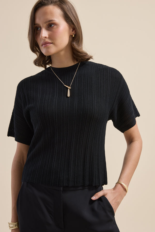 The Merino Silk Knit Detail Tee